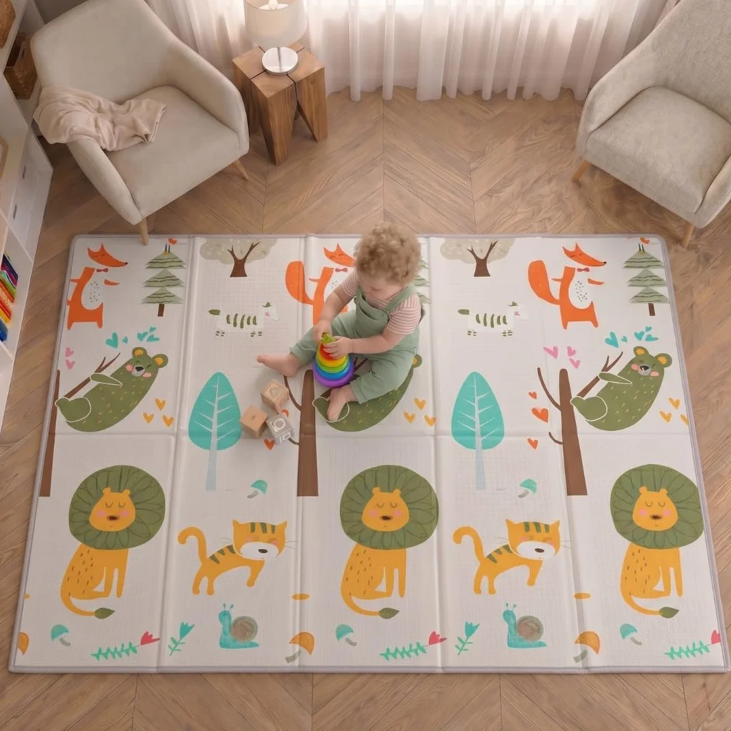 Tapis d'Éveil Bébé Pliable 200x150x1cm – Tapis de Jeu Épais Réversible Antidérapant Imperméable CE Sans BPA