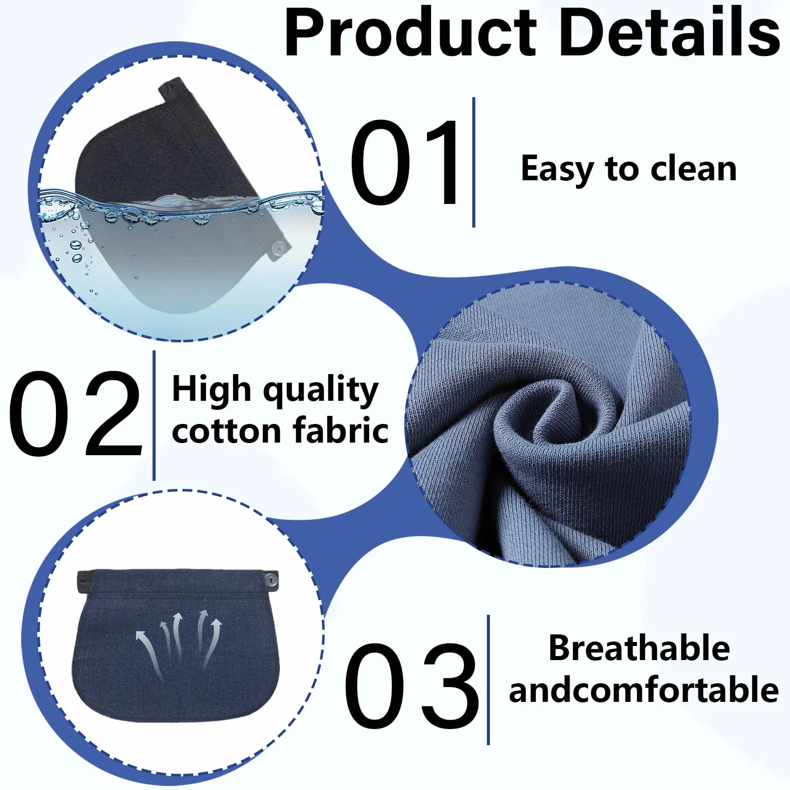 Extension Pantalon Grossesse 3 Pièces Élargisseur de Ceinture Réglable Confort Boucle Élastique Taille Extender (Bleu Foncé, Noir, Gris)