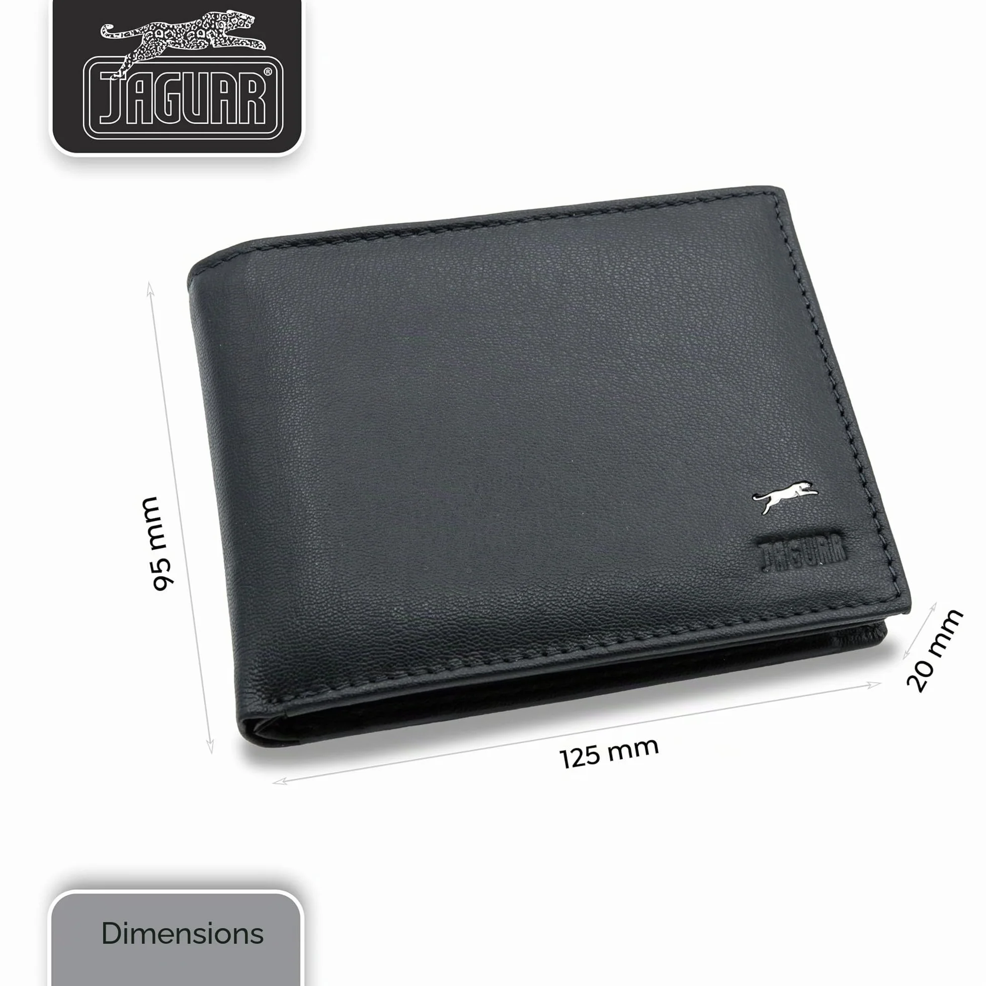 JAGUAR Portefeuille Homme Cuir Noir avec Fentes pour Cartes, Léger 75 g