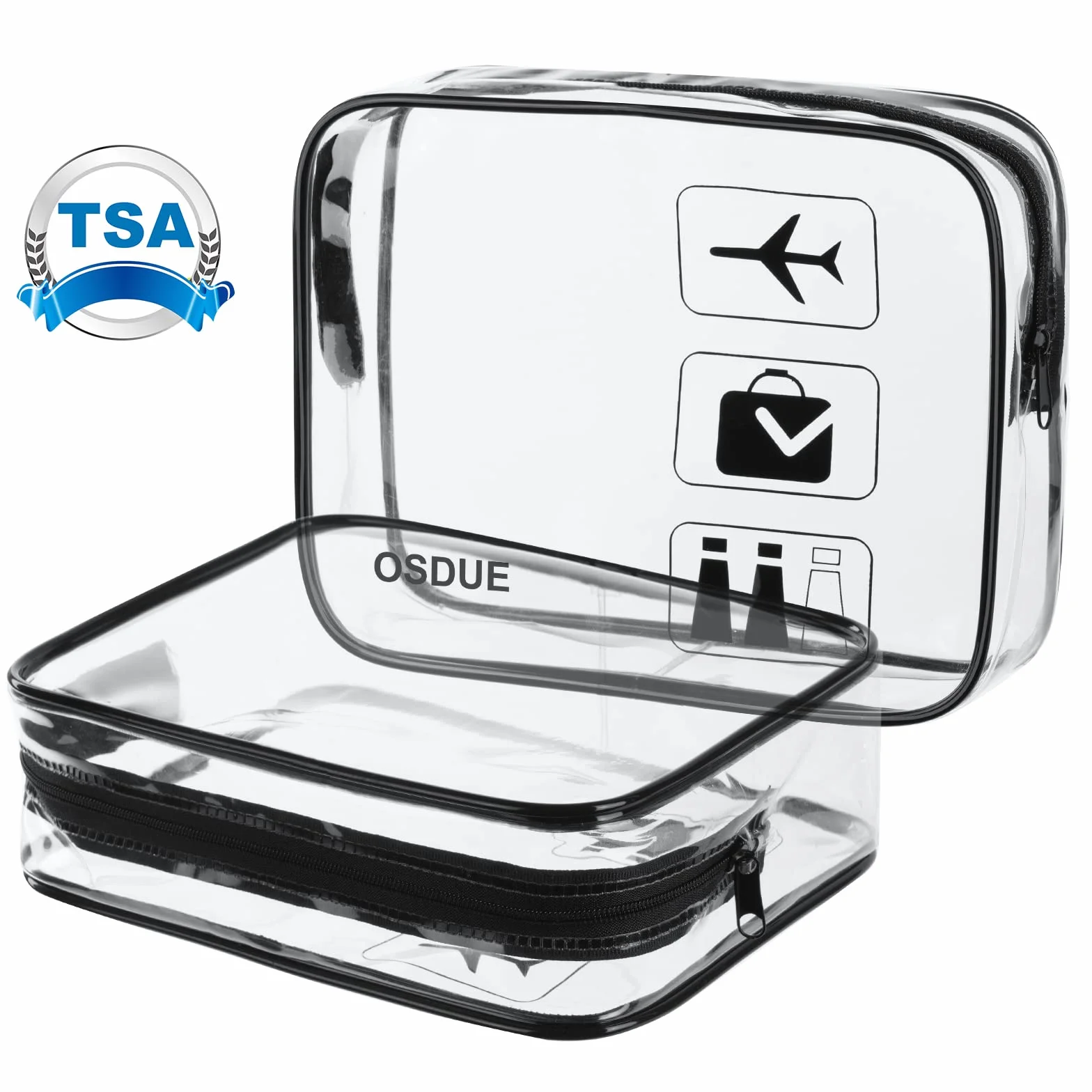 Trousse de Toilette Transparente PVC Étanche 2 Pièces Kit Voyage Avion Noir