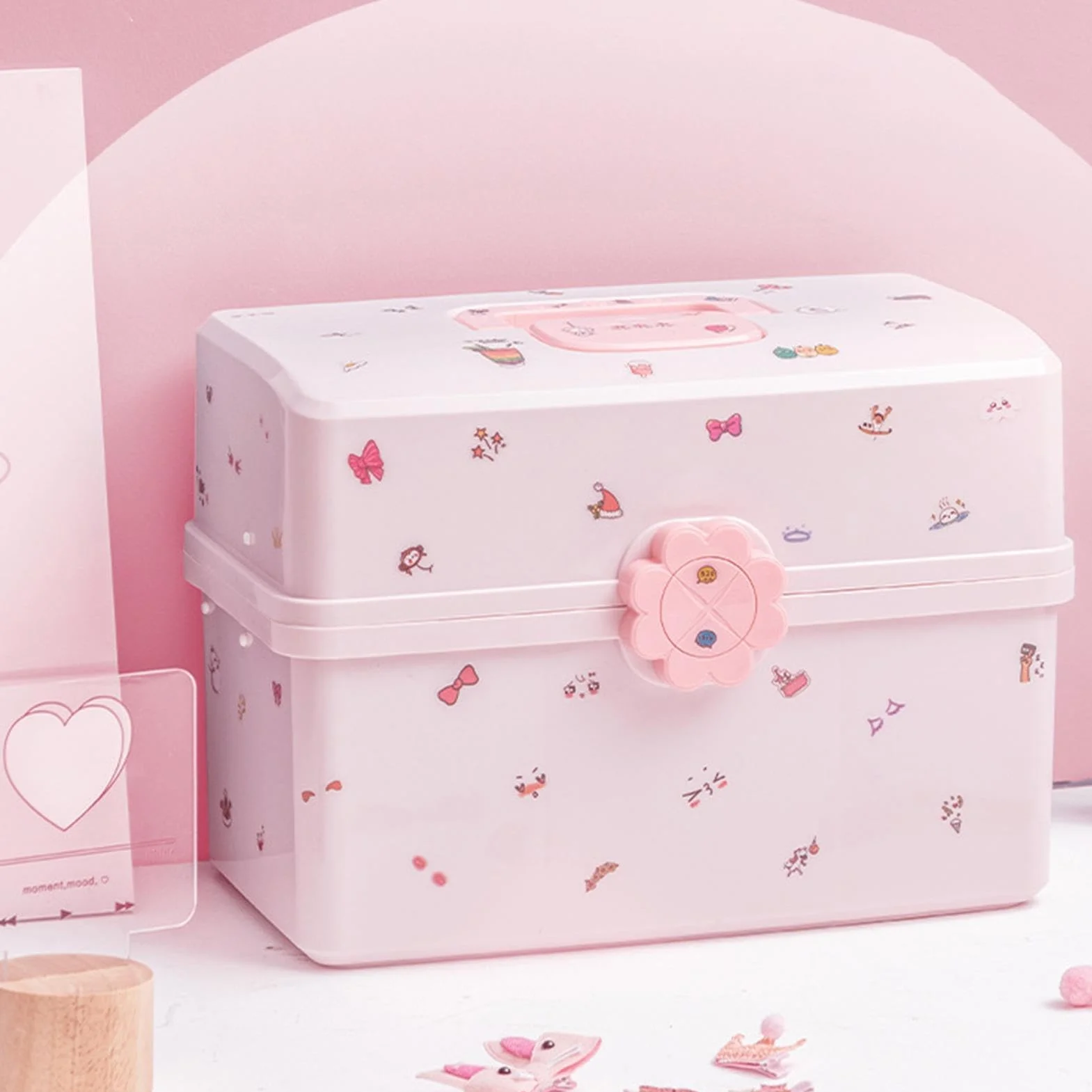 Boîte de rangement pour accessoires de cheveux enfants 3 couches étui à bijoux petite fille
