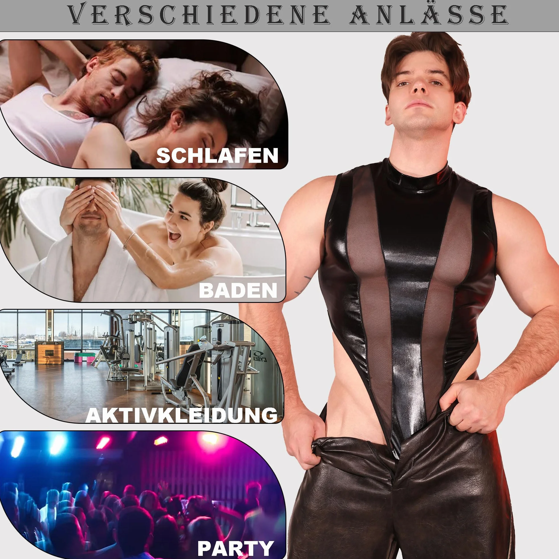 Leotard Homme Métallique Mesh Body Sans Manches Fitness Club