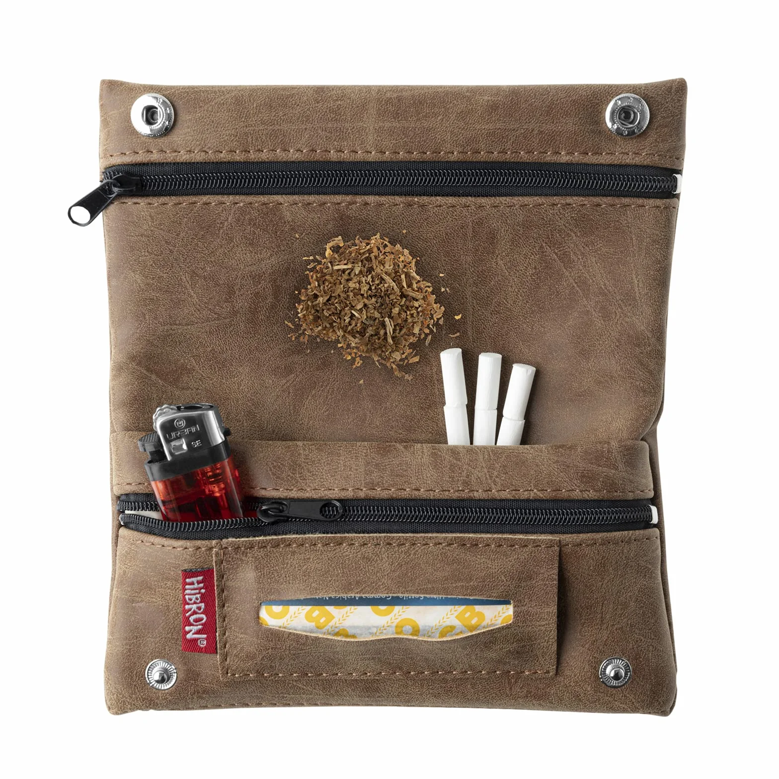 HIBRON Blague à Tabac Pochette Cuir Marron