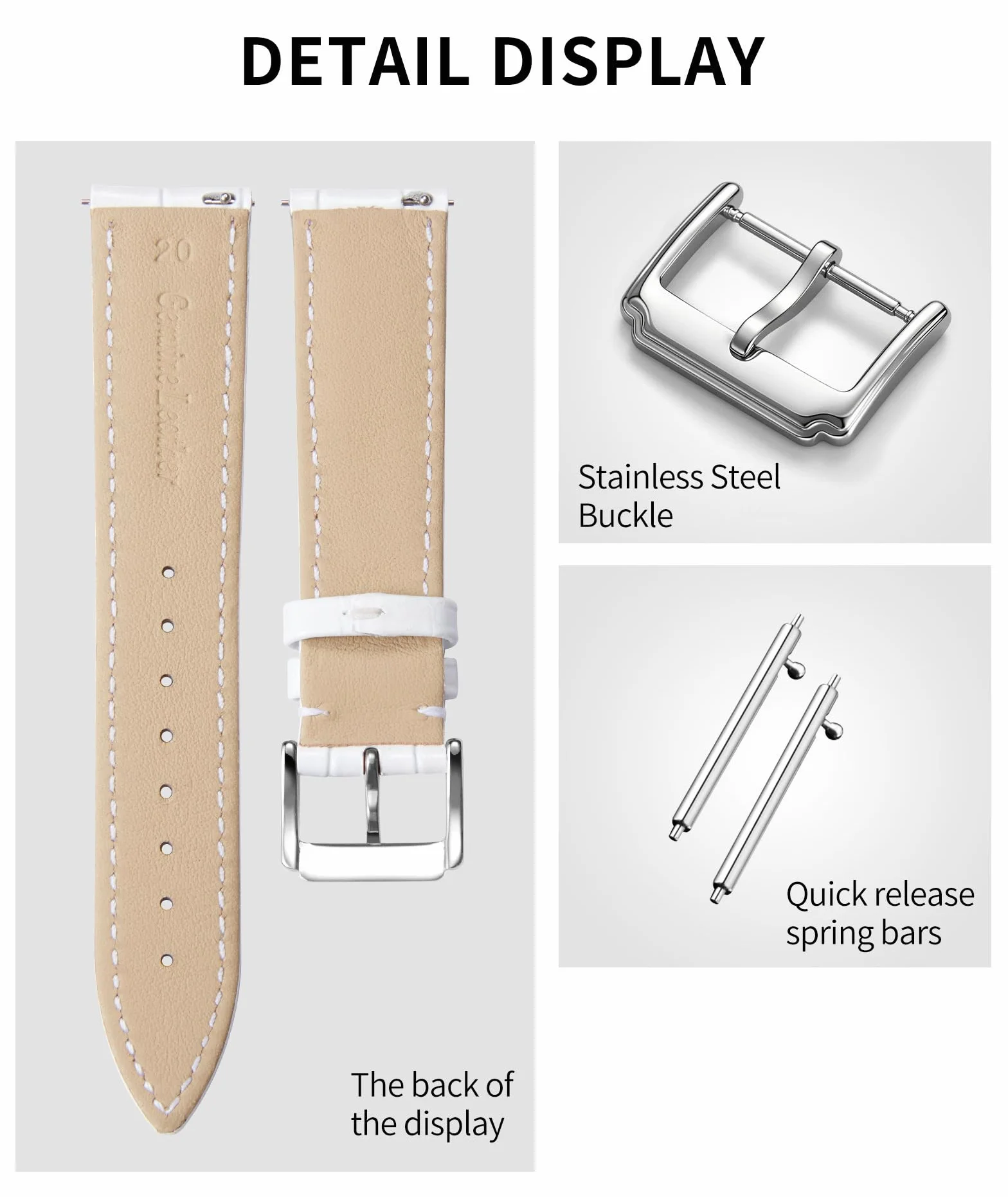 Bracelet de Montre en Cuir Véritable Remplacement à Dégagement Rapide pour Homme Femme 10 Couleurs 10-23mm