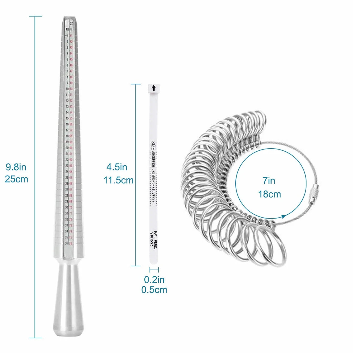 DoGeek Mesure Taille Bague Anneaux Métal Acier Plastique A-Z
