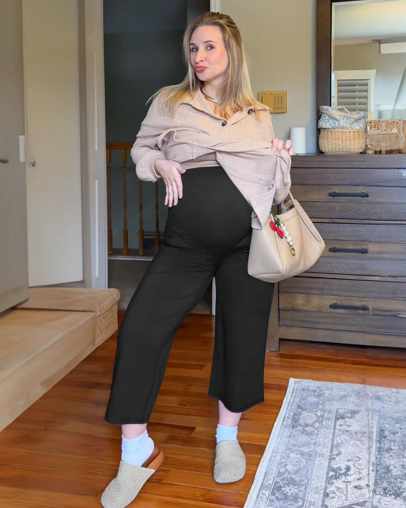 G4Free Capris de yoga à jambes larges, pantalon court extensible avec poches