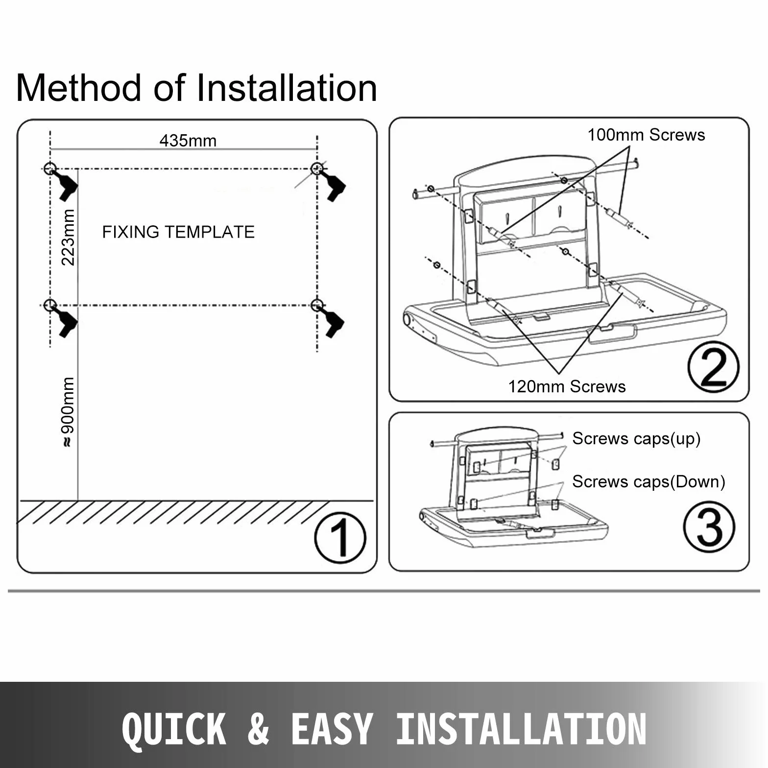 VEVOR Table à Langer Murale Pliable HDPE 15kg Commerciale Ceinture Sécurité