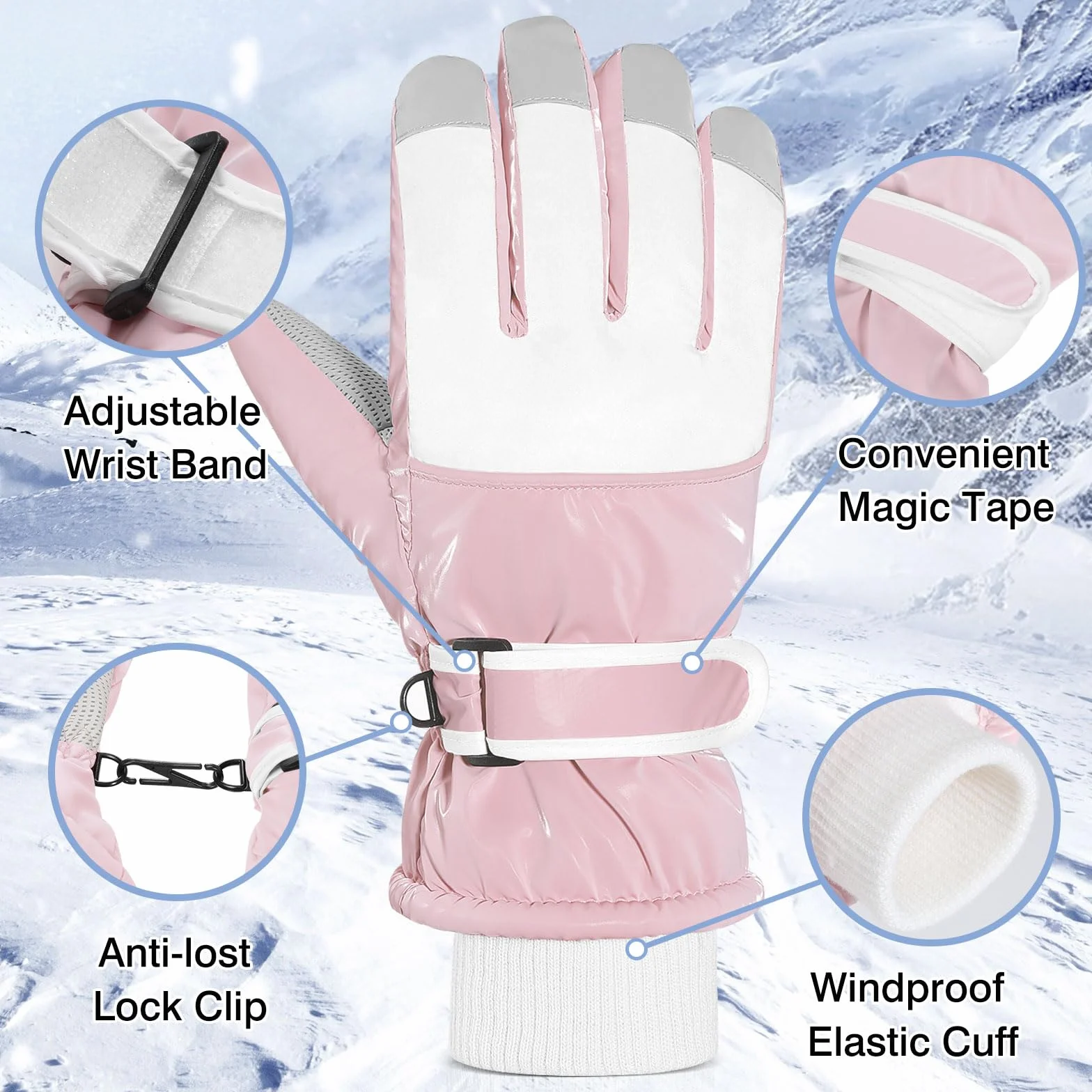 MoKo Gants de Ski Imperméables Enfants 6-15 Ans Coupe-Vent Neige Thermiques Bleu M