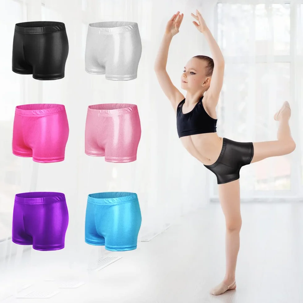 Short de Danse métallique Brillant pour Fille - Taille élastique - Sport, Yoga, Gymnastique