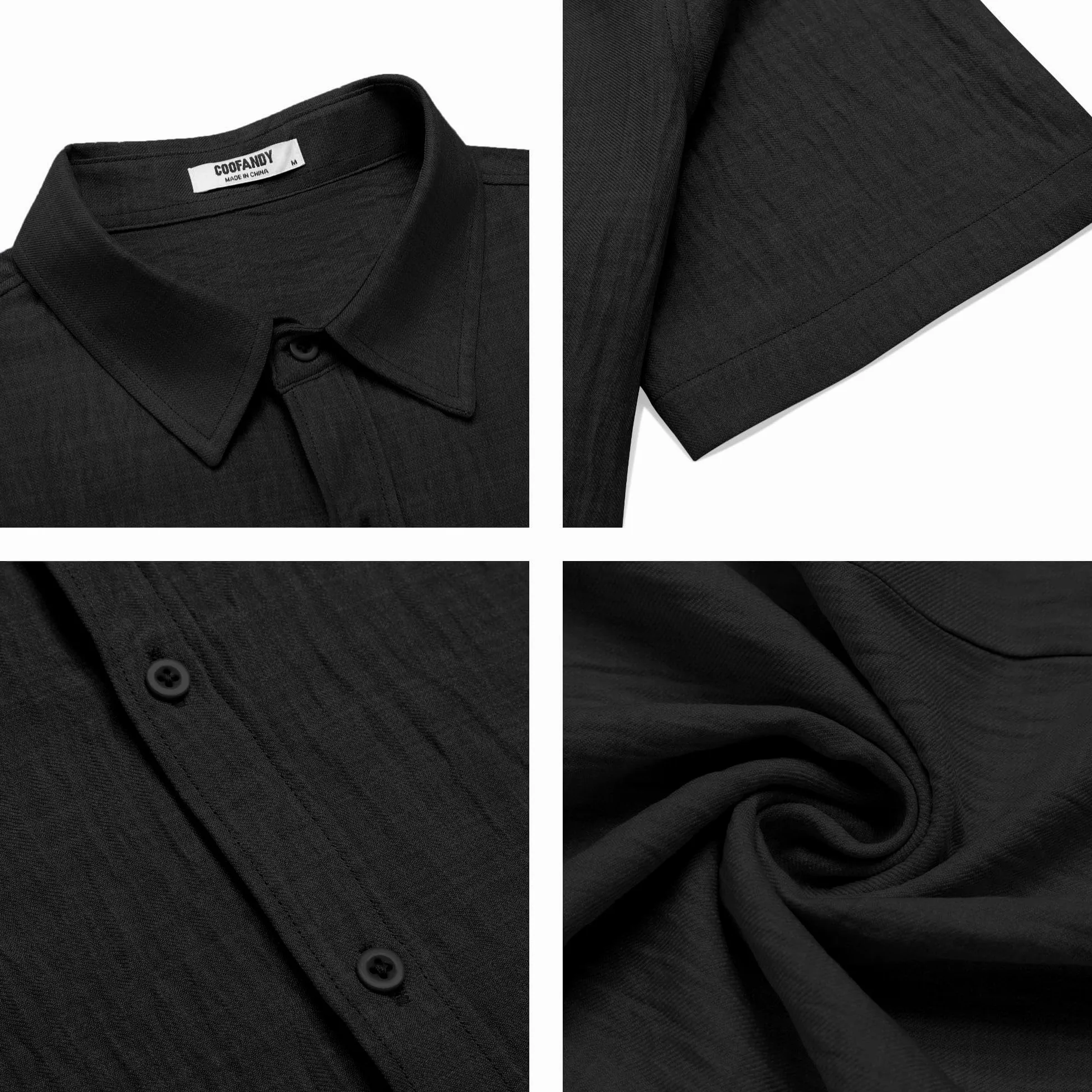COOFANDY Chemise boutonnée à manches courtes pour homme - Chemise de plage décontractée pour vacances d'été, noir, Taille S