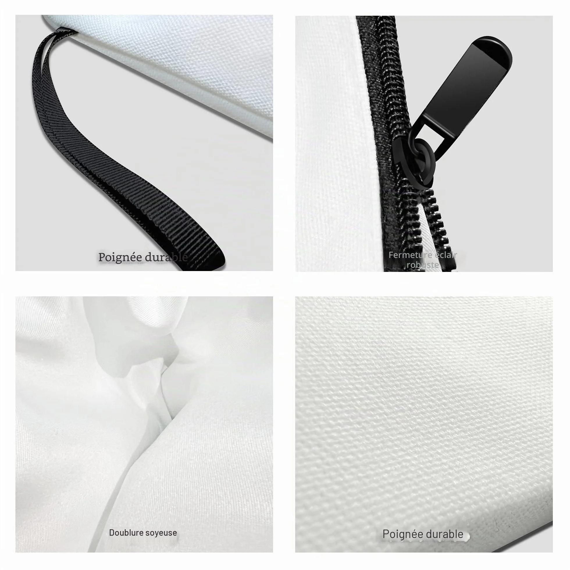 Vavabox Trousse de Toilette Personnalisée pour Femme - Tissu Premium, Fermeture Éclair Robuste, Cadeau Unique (L, Blanc)