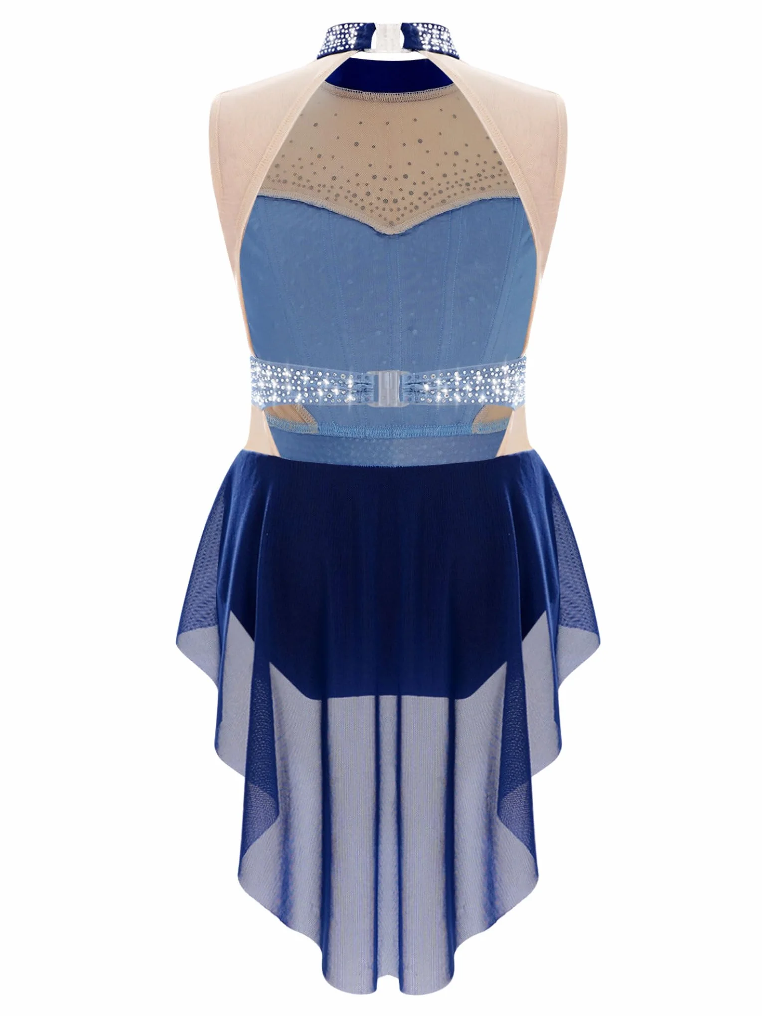 Robe Patinage Artistique Fille Enfant Justaucorps Gymnastique Strass sans Manches Danse Contemporaine
