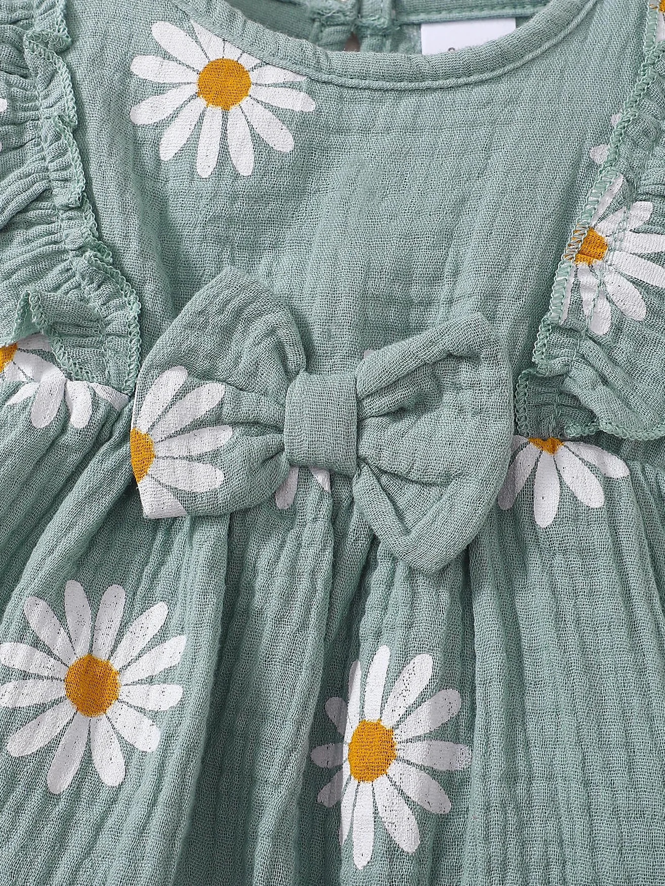 Robe D'été Bébé Fille Nouveau-né Motif Marguerite avec Bandeau
