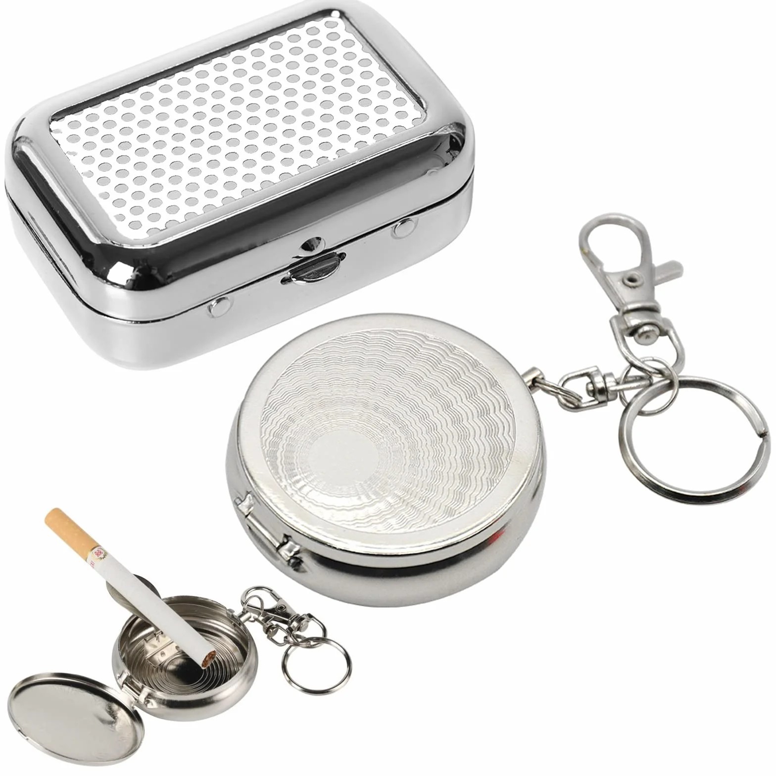 Mini Cendrier Portable en Acier Inoxydable avec Couvercle Anti Odeur Épreuve du Vent
