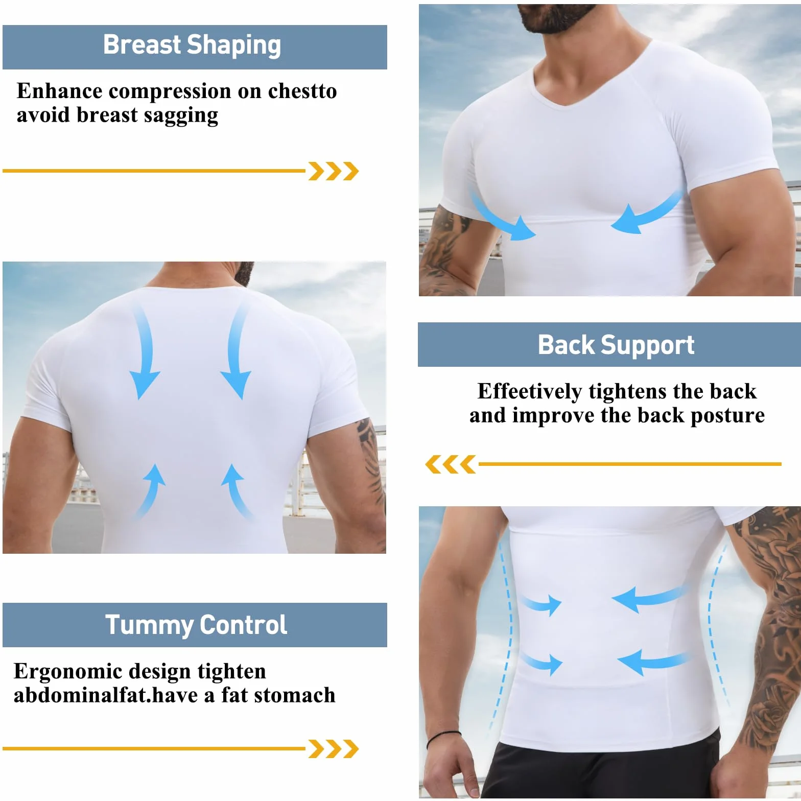 SLIMBELLE Chemise de compression homme Col en V Élastique Taille amincissante Contrôle du ventre