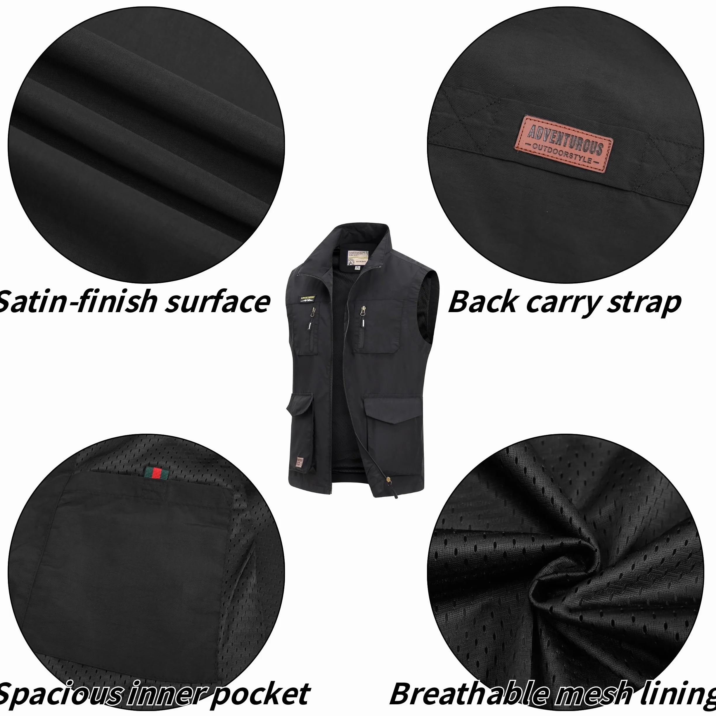 Gilet de Pêche Multi-Poches Léger Respirant Séchage Rapide pour Homme Veste Camping Randonnée Plein Air
