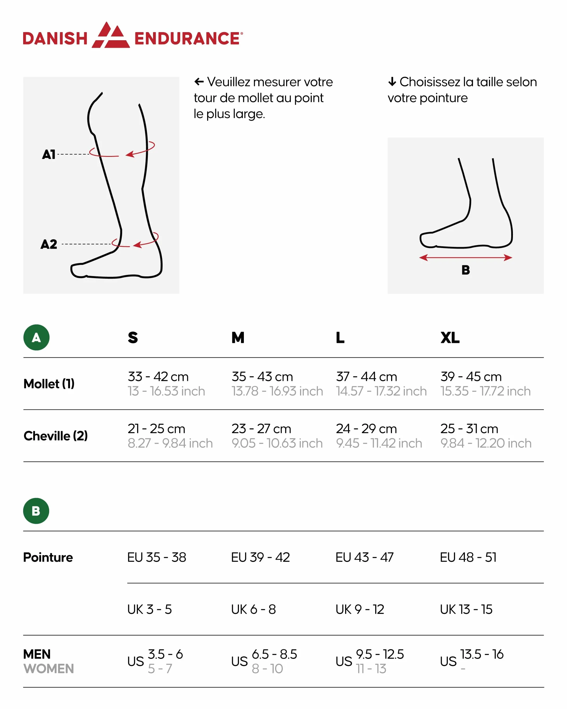 DANISH ENDURANCE Chaussettes Compression 26-32 mmHg Homme & Femme