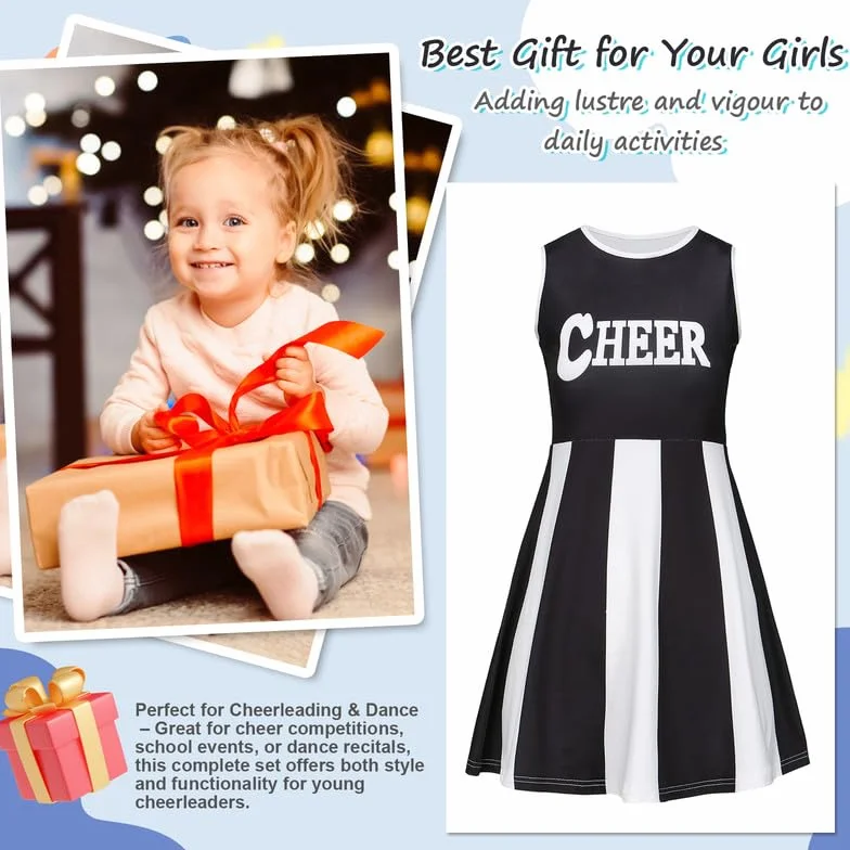 Costume Cheerleader Fille Pompom Girl Enfant Tenue avec Bandeau Pompons Chaussettes Carnaval Halloween