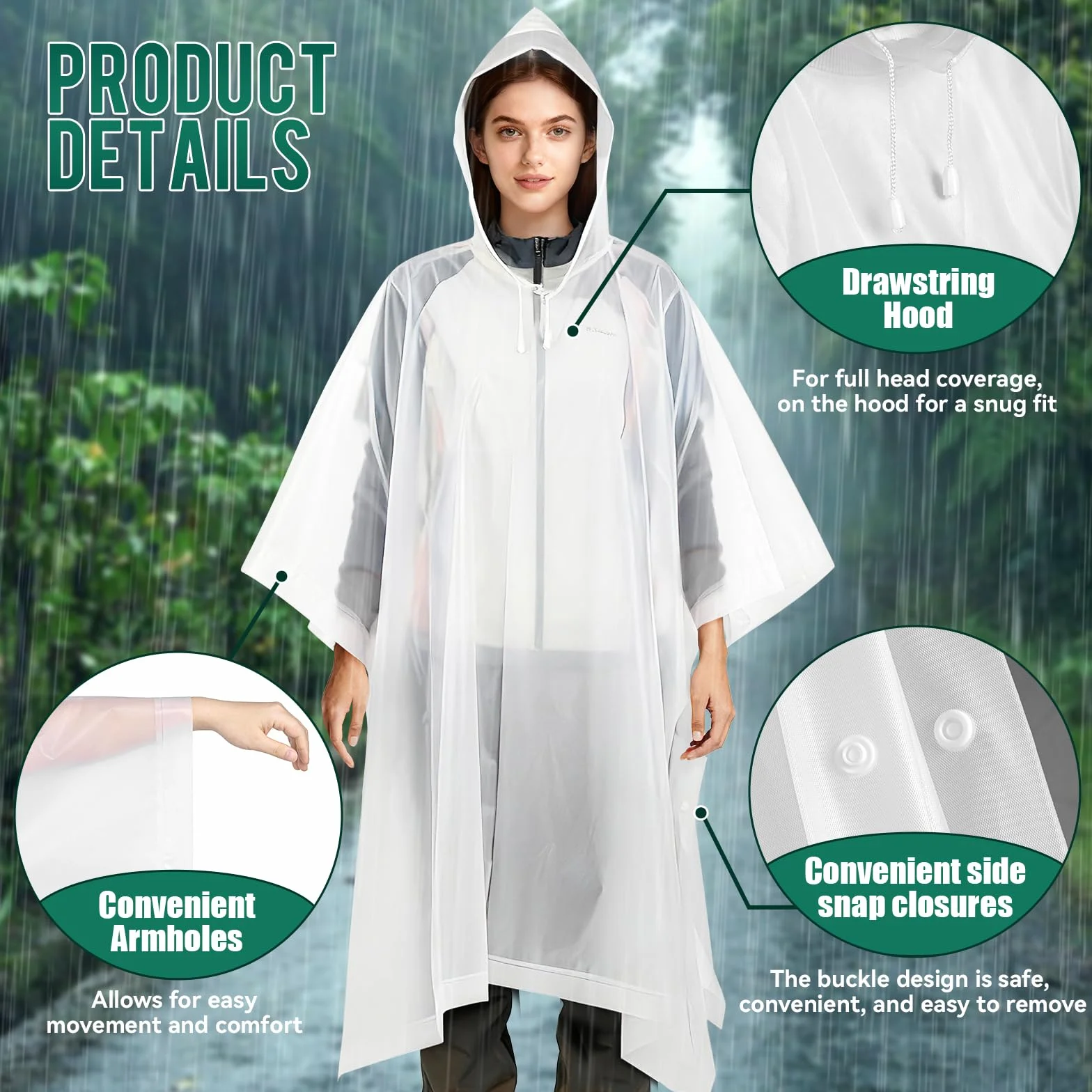 Poncho Imperméable EVA Réutilisable Adulte Unisexe Camping Voyage Plein Air Taille Unique