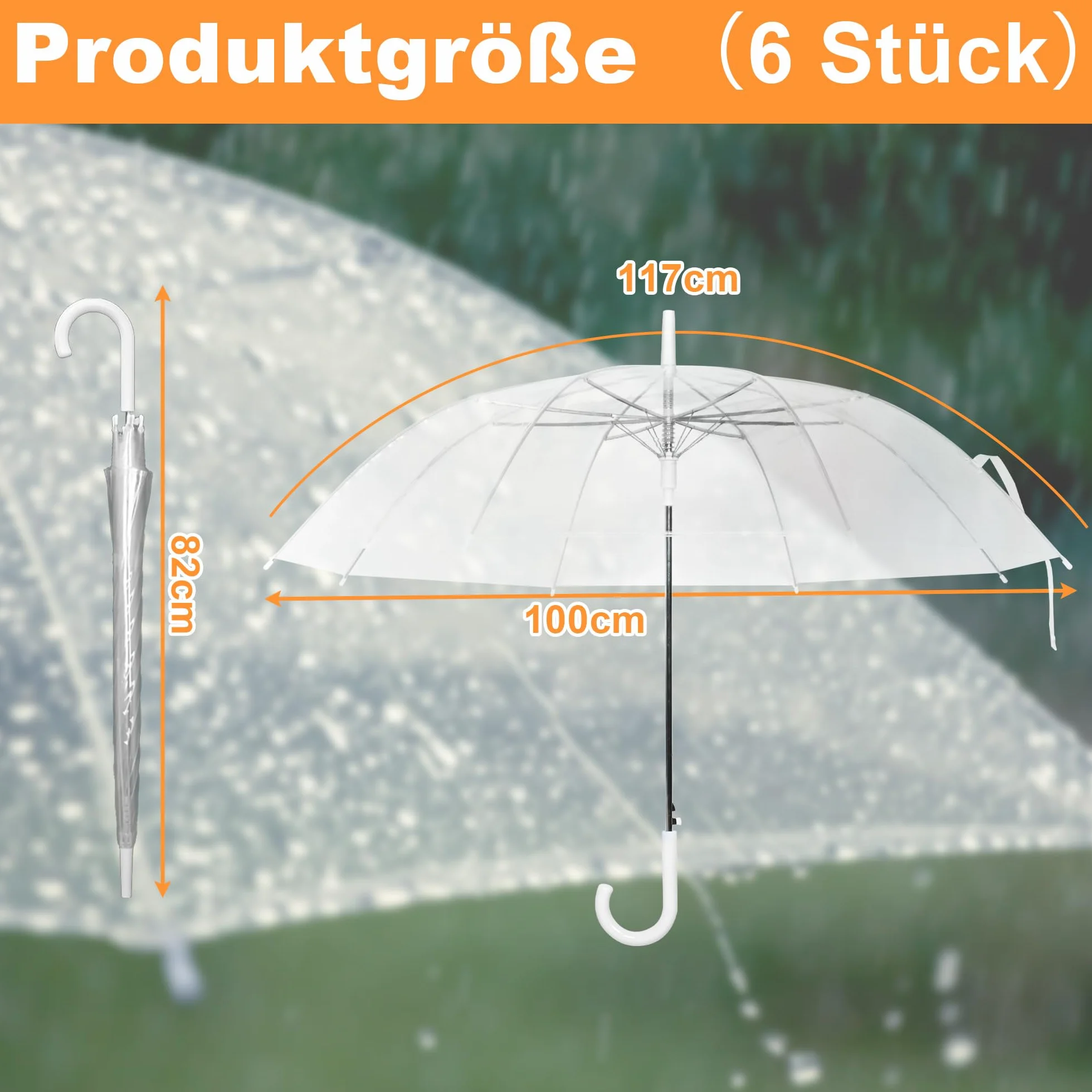 Parapluie transparent automatique 100 cm lot de 6 pour une personne