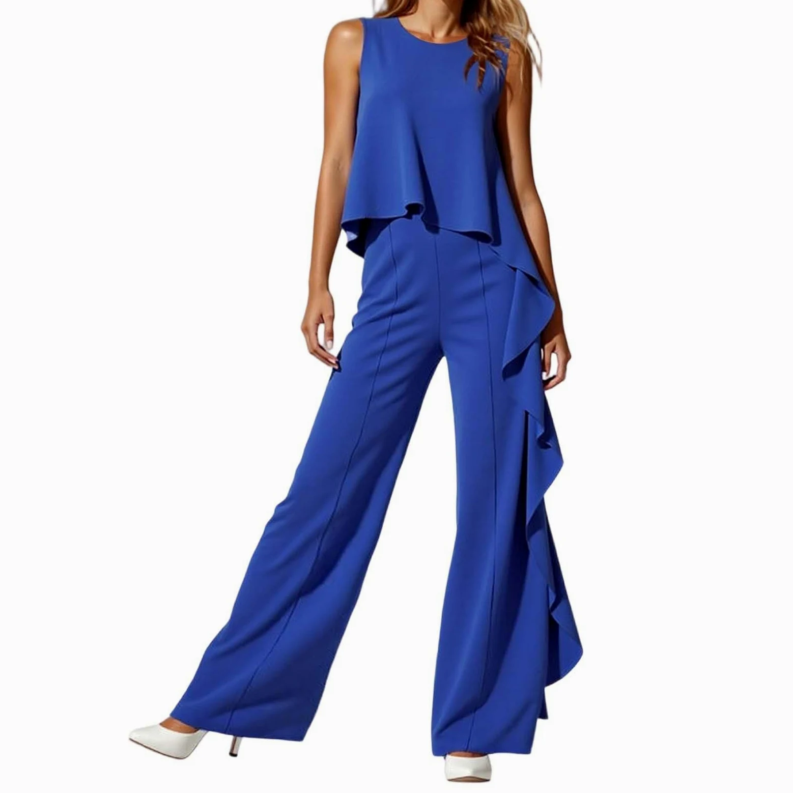 Combishort -Combinaisons Et Combishorts Femme d'été jambe large sans manches décontractée avec détails en chaîne couleur unie