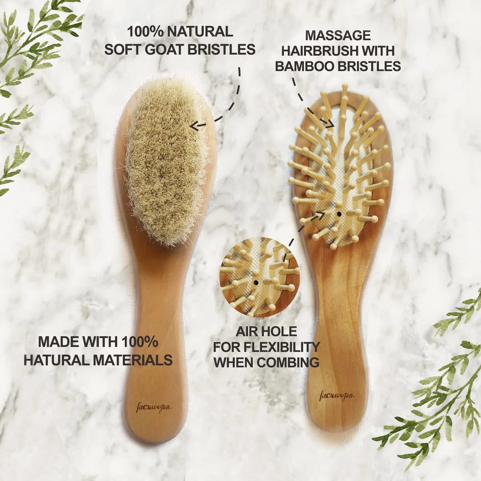 Ensemble de toilettage 6 en 1 pour bébé, brosse et peigne en bois naturel, ciseaux à ongles, lime et pince à épiler