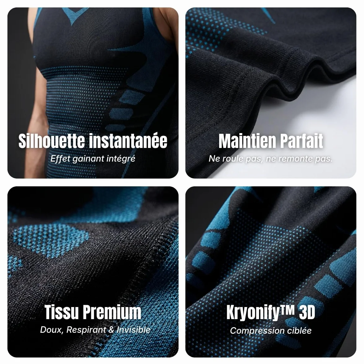 Débardeur Gainant Homme Invisible Compression 3D Respirant Gilet Sculptant sous vêtement Maintien Discret