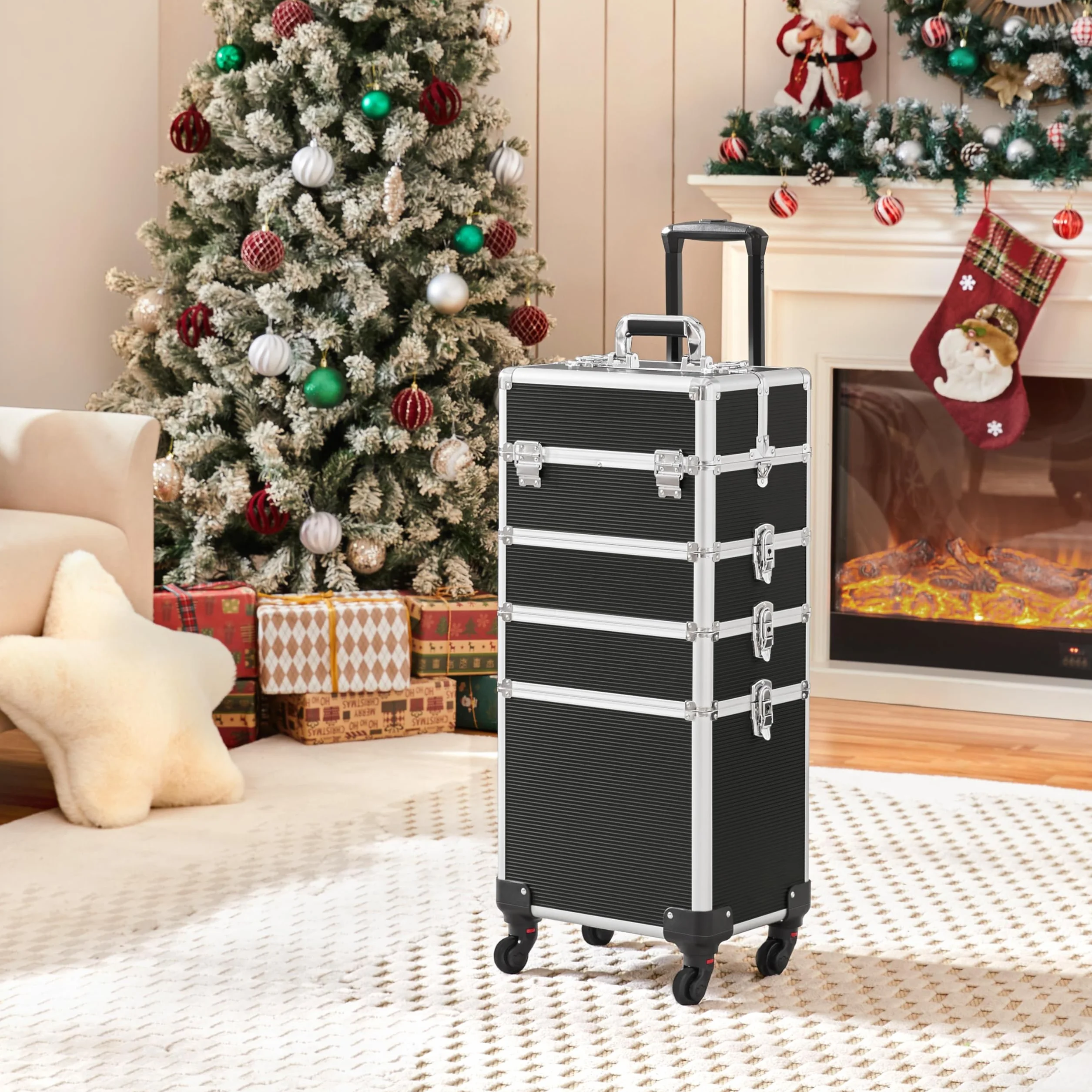 Yaheetech Valise de Maquillage 5 en 1 Verrouillable 34 x 25,5 x 80,2 cm Noir