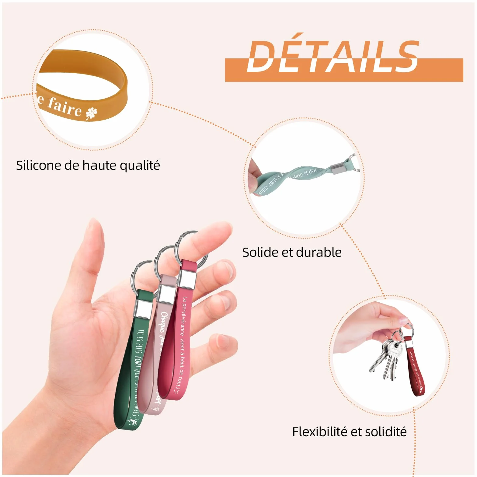 Porte-clés en silicone motivation lot de 40 cadeau remerciement employés collègues