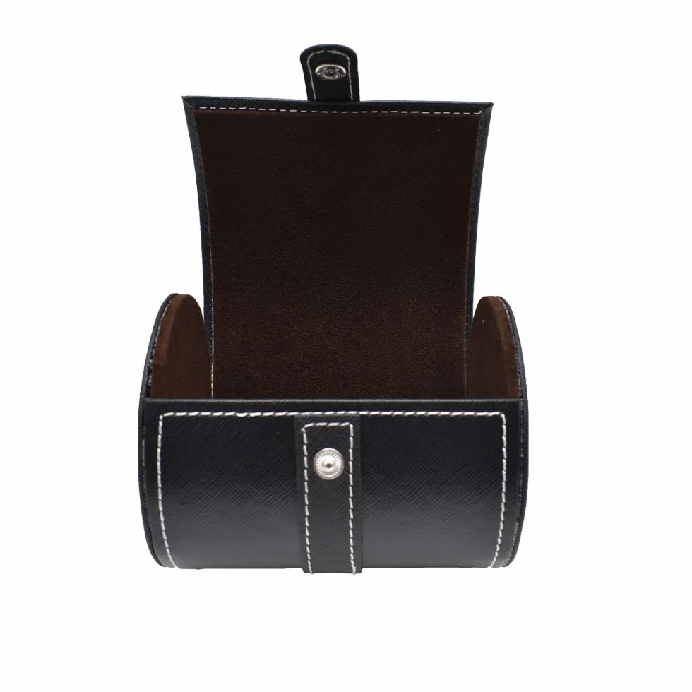 Etui de rangement pour cravate en cuir noir forme cylindre