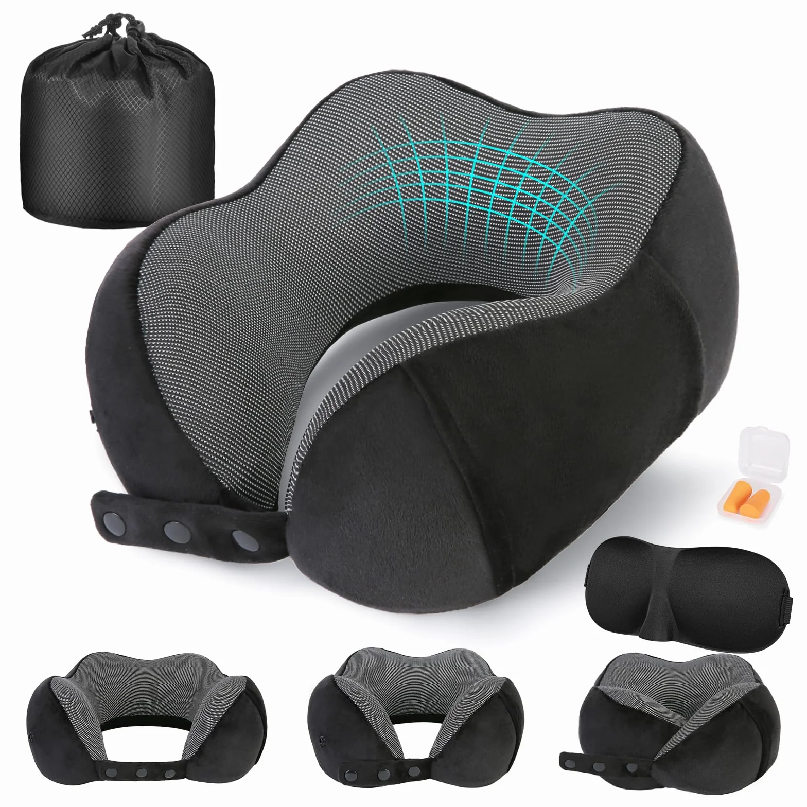 Cirorld Oreiller de Voyage en Mousse à Mémoire de Forme, Coussin de Nuque Ergonomique Réglable et Compact pour Adultes