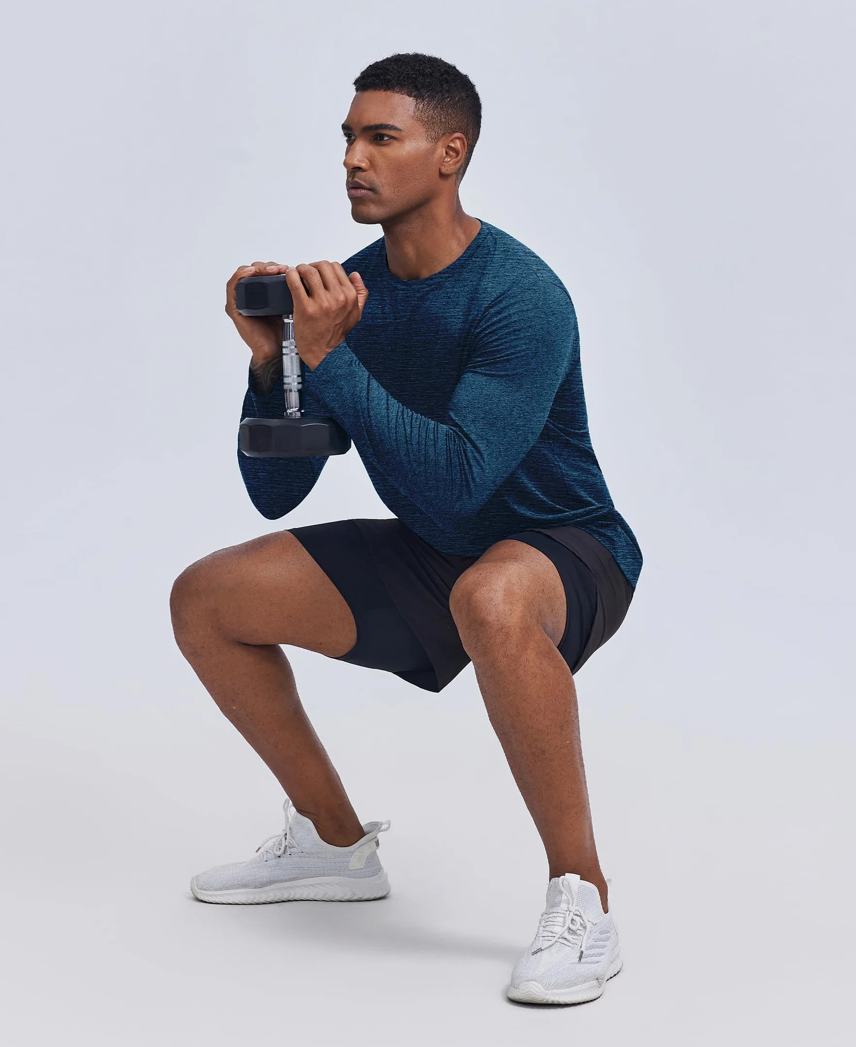 PINSPARK T-Shirt Sport Manches Longues Homme Protection Solaire UPF 50+ Séchage Rapide Col Rond Course à Pied Fitness Randonnée