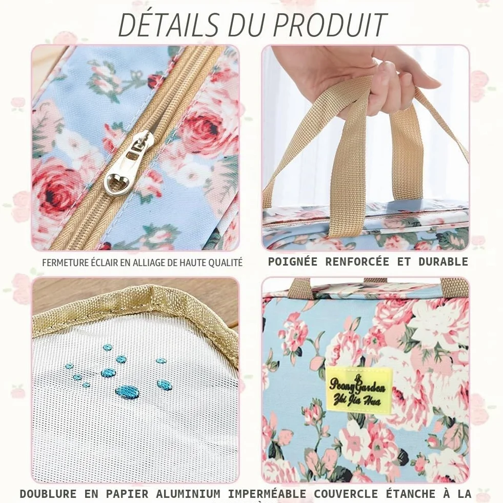 Aucuu Trousse de Toilette Femme Grande Sac de Maquillage Floral étanche Portable Voyage