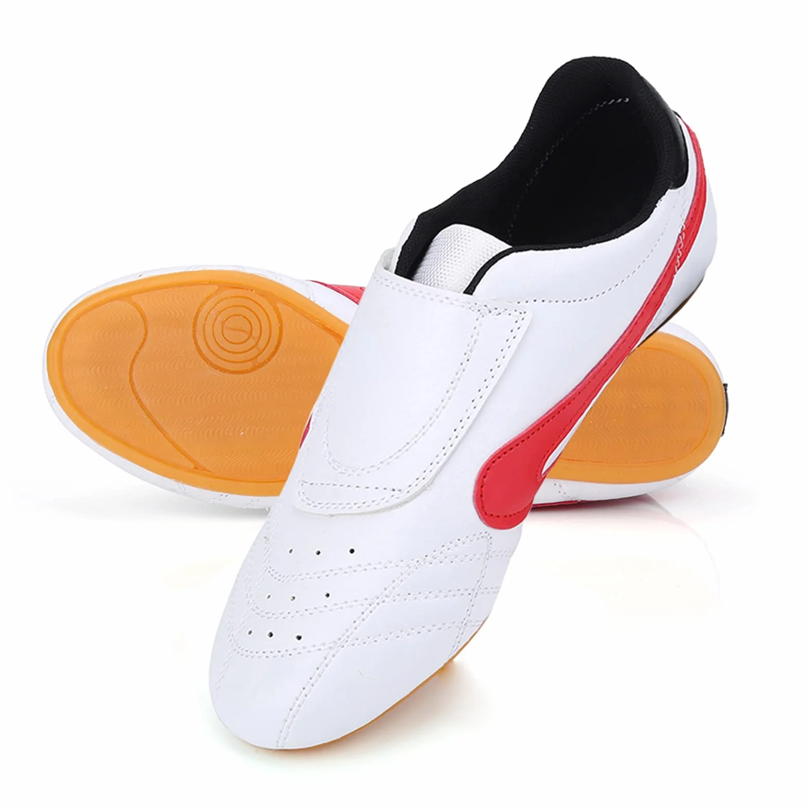 Chaussures de Taekwondo Unisexe Respirant Boxe Kung Fu Tai Chi Sport Légères pour Enfants Adultes 35 Blanc Rouge