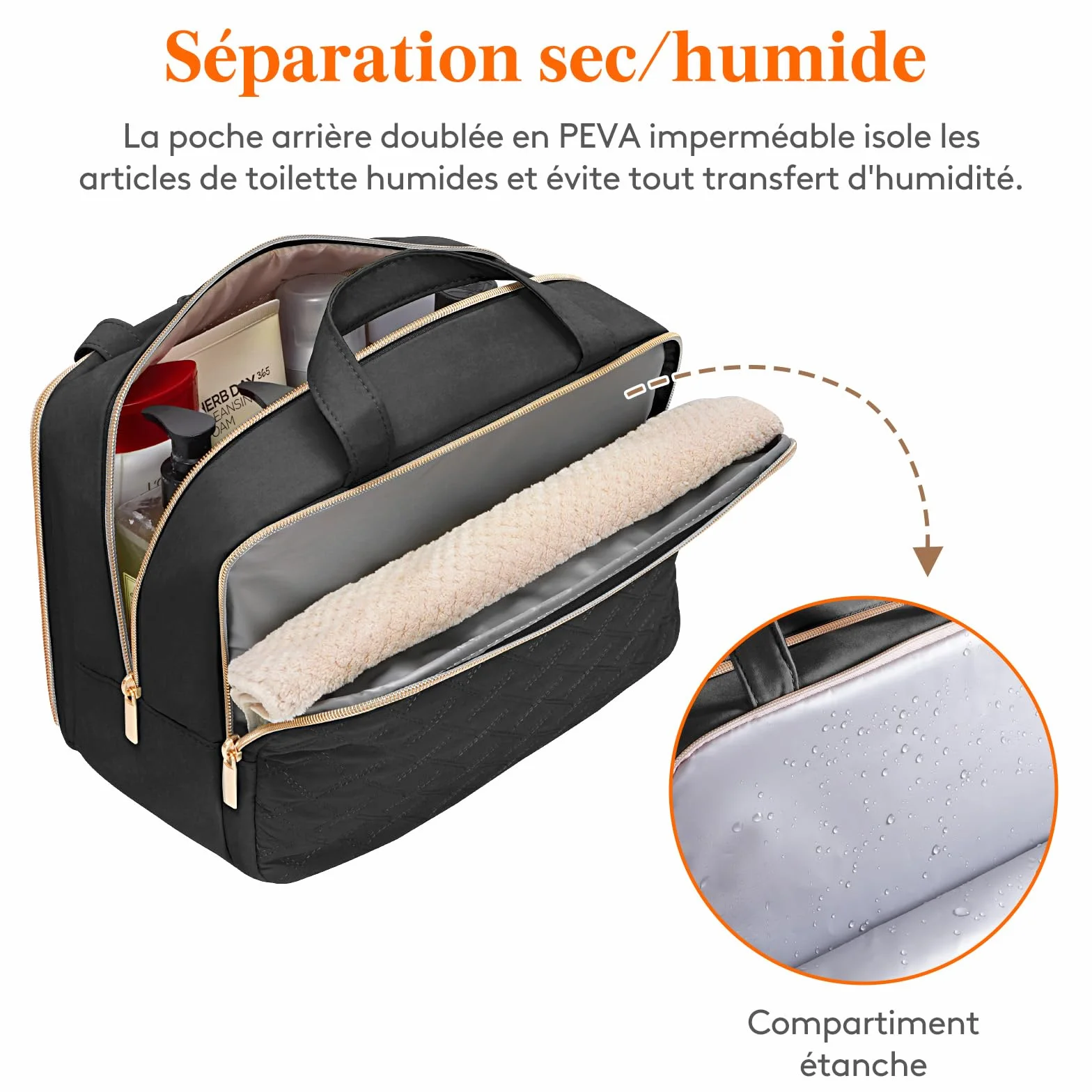 Lifewit Trousse de Toilette Femme Voyage Maquillage Sac Rangement Cosmétique avec Poignée Noir L