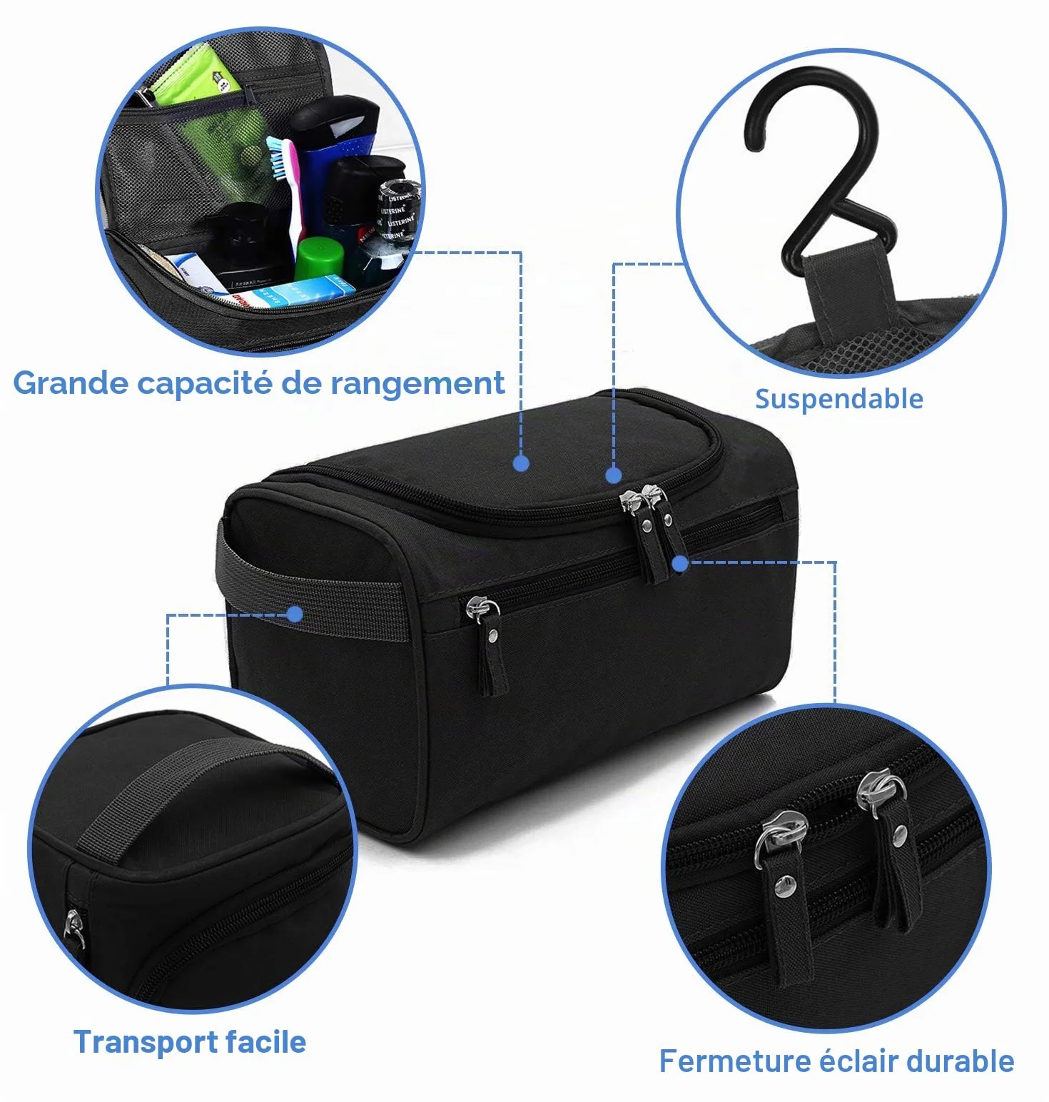 AOBETAK Trousse de Toilette Homme Imperméable Suspendue Sac de Makeup Voyage Noir