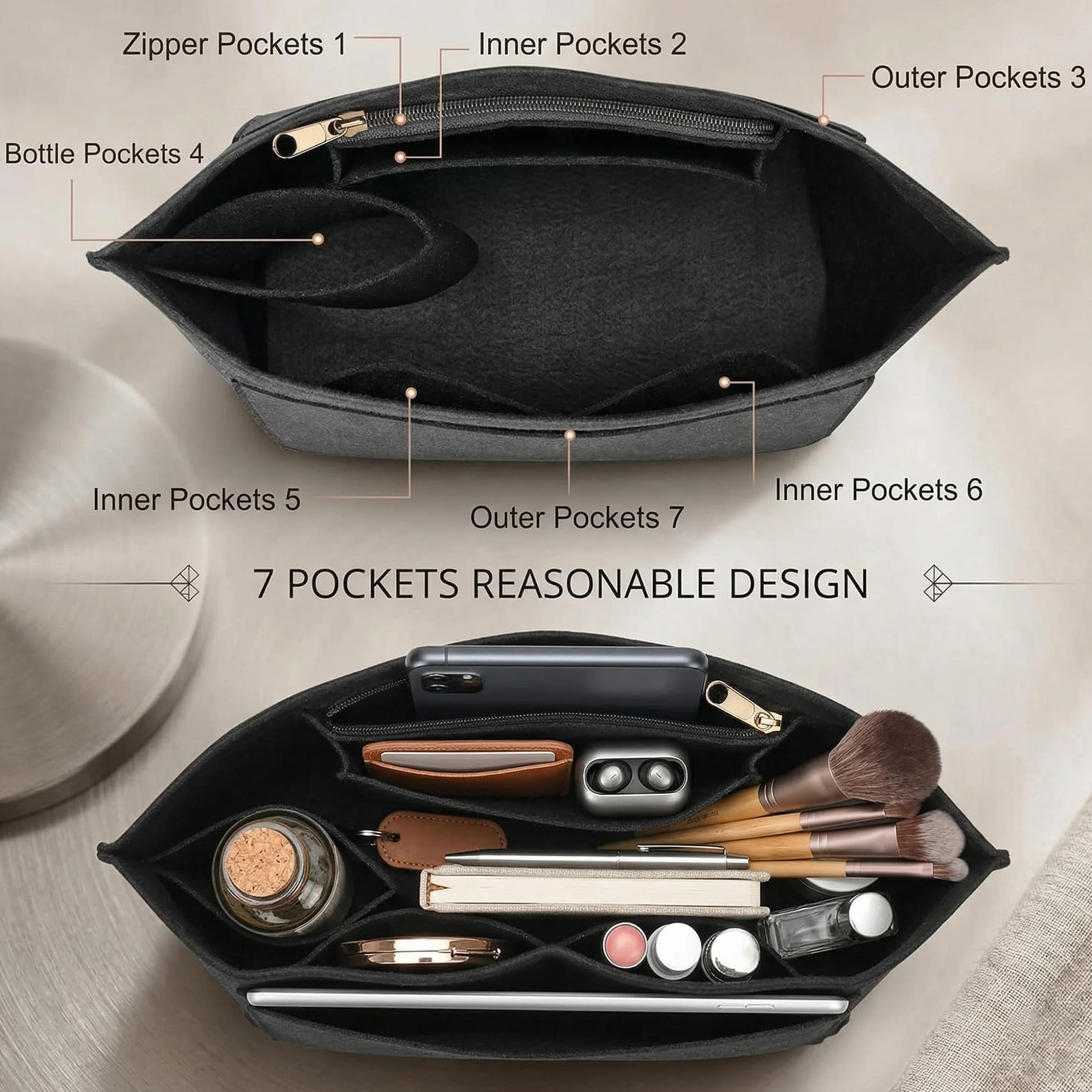 Organiseur de sac compatible Longchamp Le Pliage Noir L