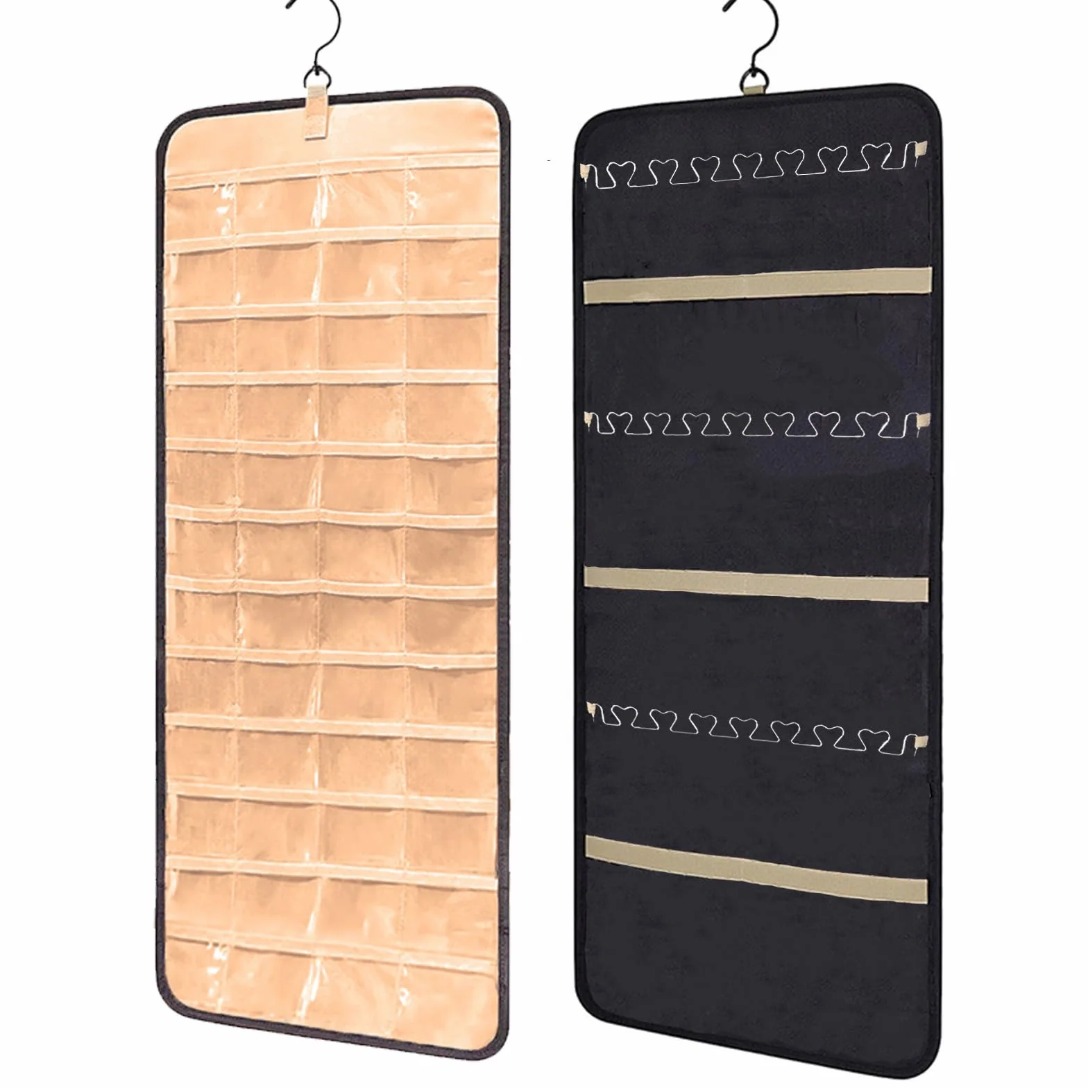 Organisateur de Bijoux à Suspendre avec Crochet Métal, Rangement Boucle d'Oreille Rotatif 360°, Double Face, Noir