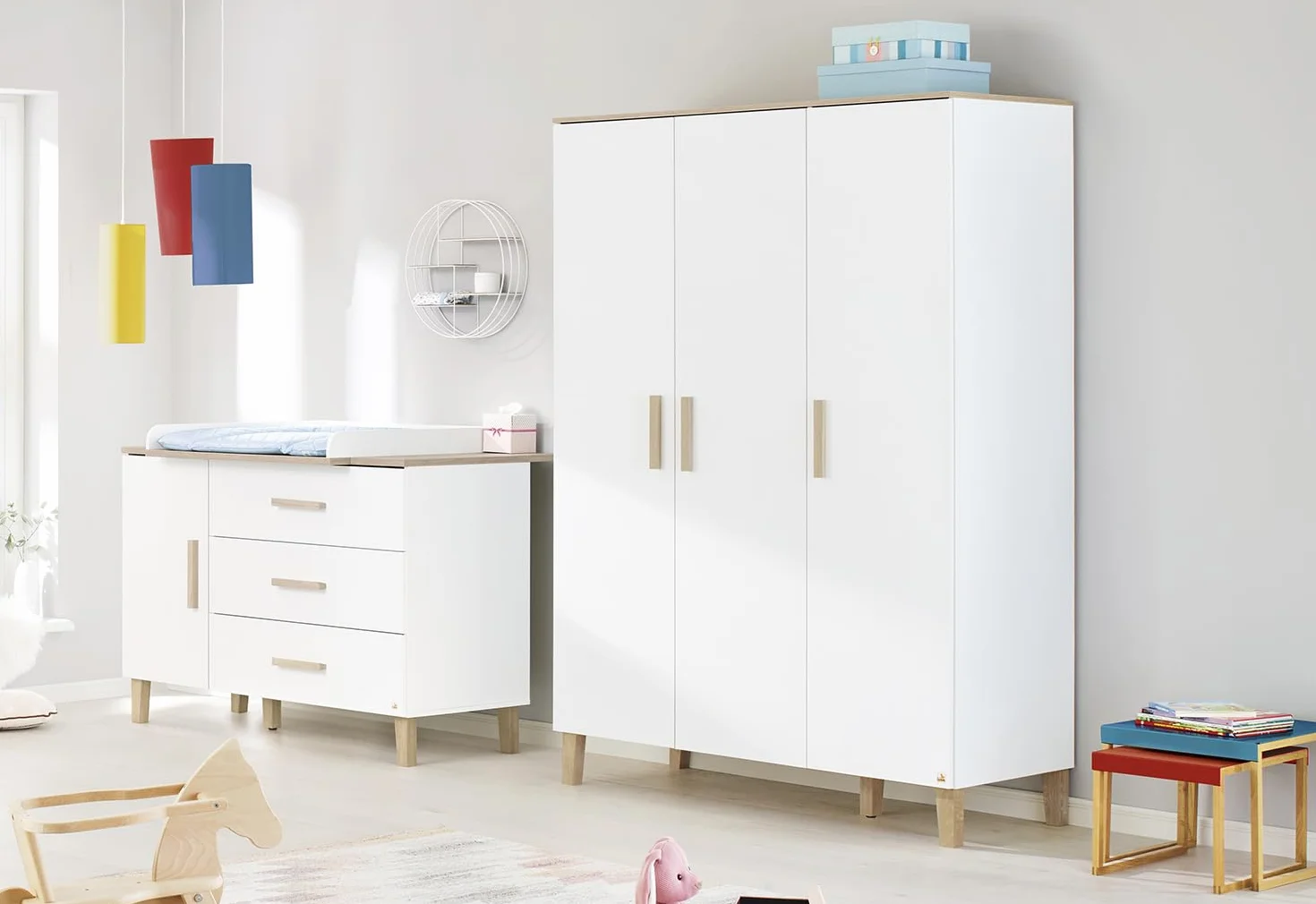 Pinolino Grande armoire Lumi blanche et chêne bois véritable
