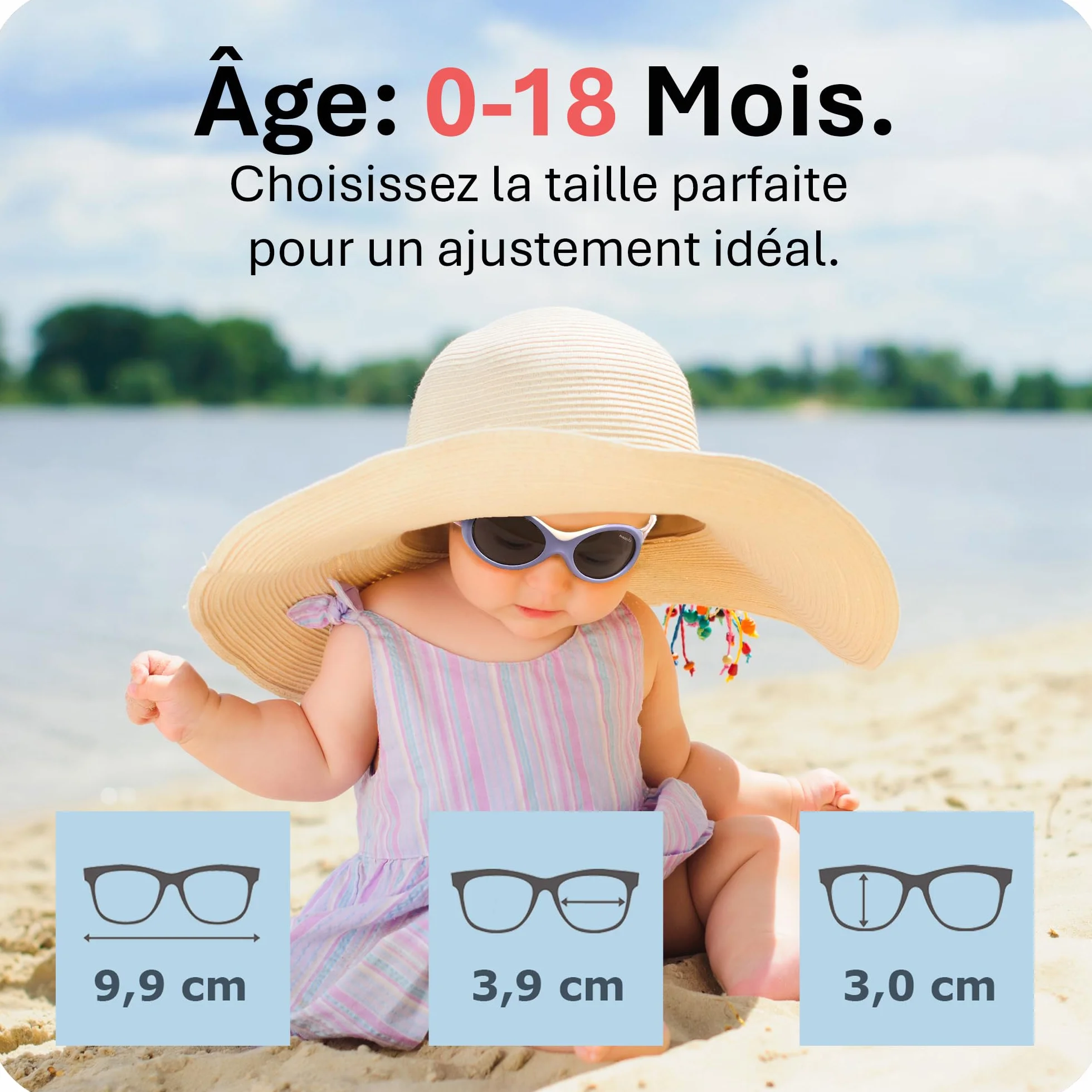 Lunettes de soleil bébé 0-18 mois bandeau ajustable souple monture flexible protection UV400 sans BPA Design européen moderne