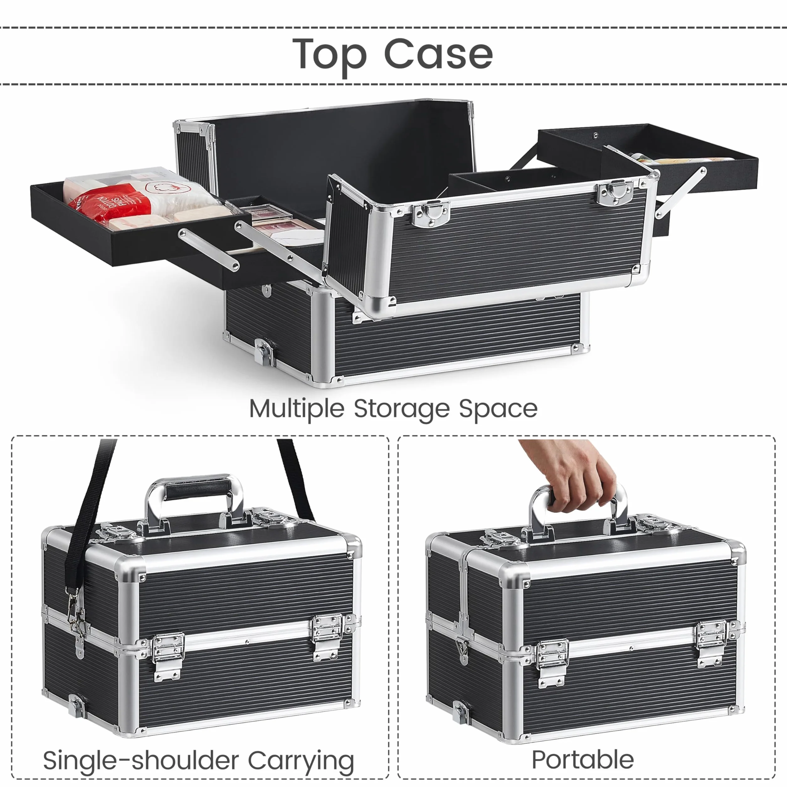 Yaheetech Valise de Maquillage 5 en 1 Verrouillable 34 x 25,5 x 80,2 cm Noir