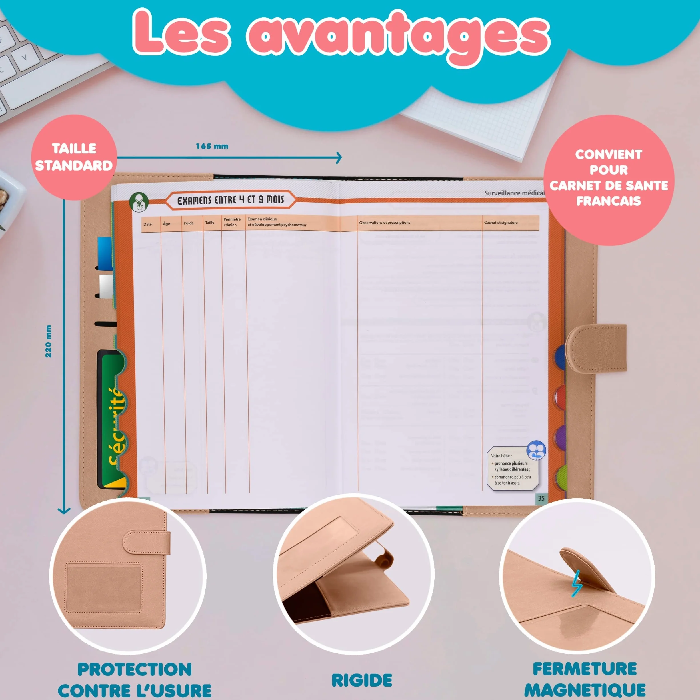 Carnet de santé bébé personnalisé avec stylo, pochette ordonnance et carte vitale, coffret cadeau naissance