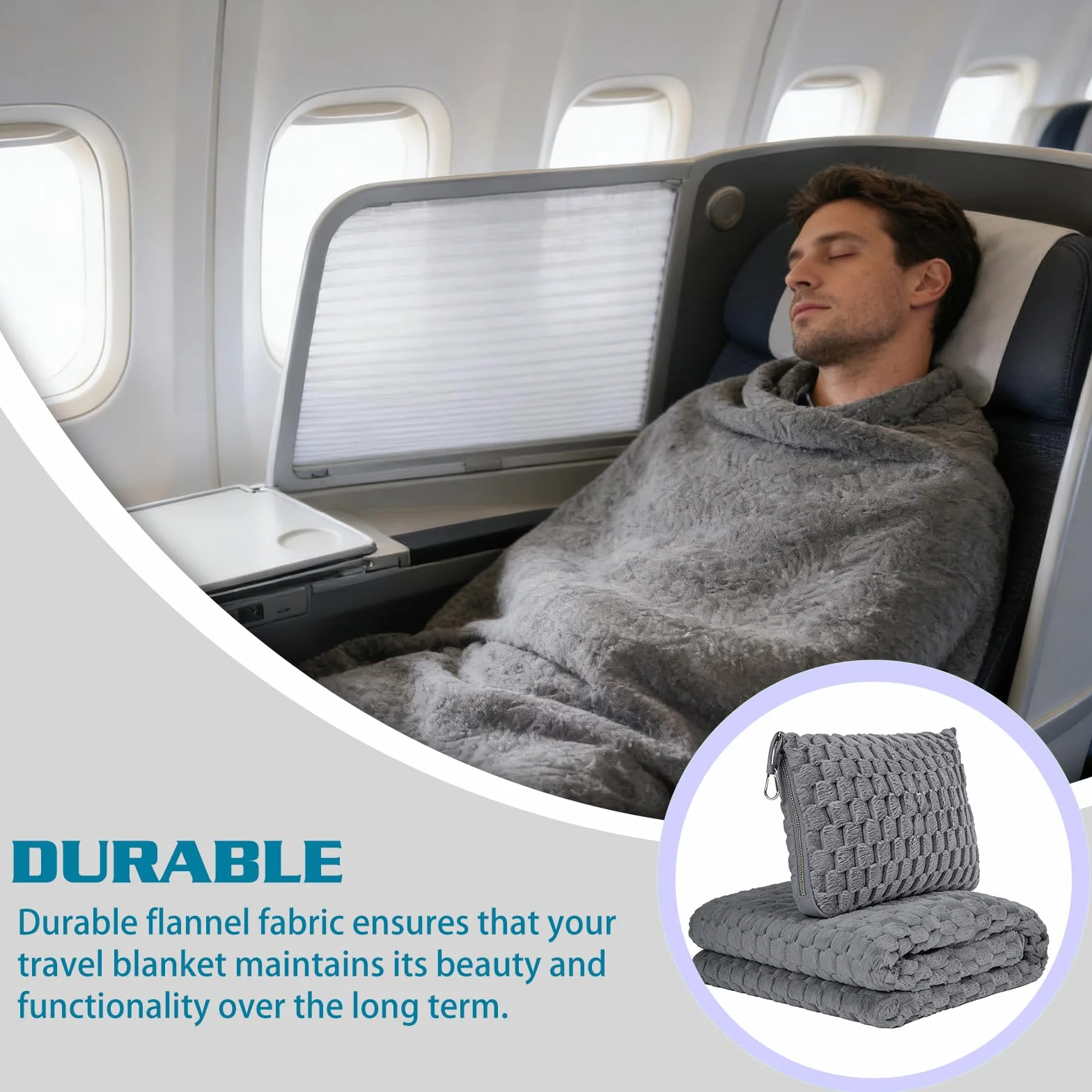 Couverture de voyage compacte pliable en flanelle douce pour avion voiture oreiller gris