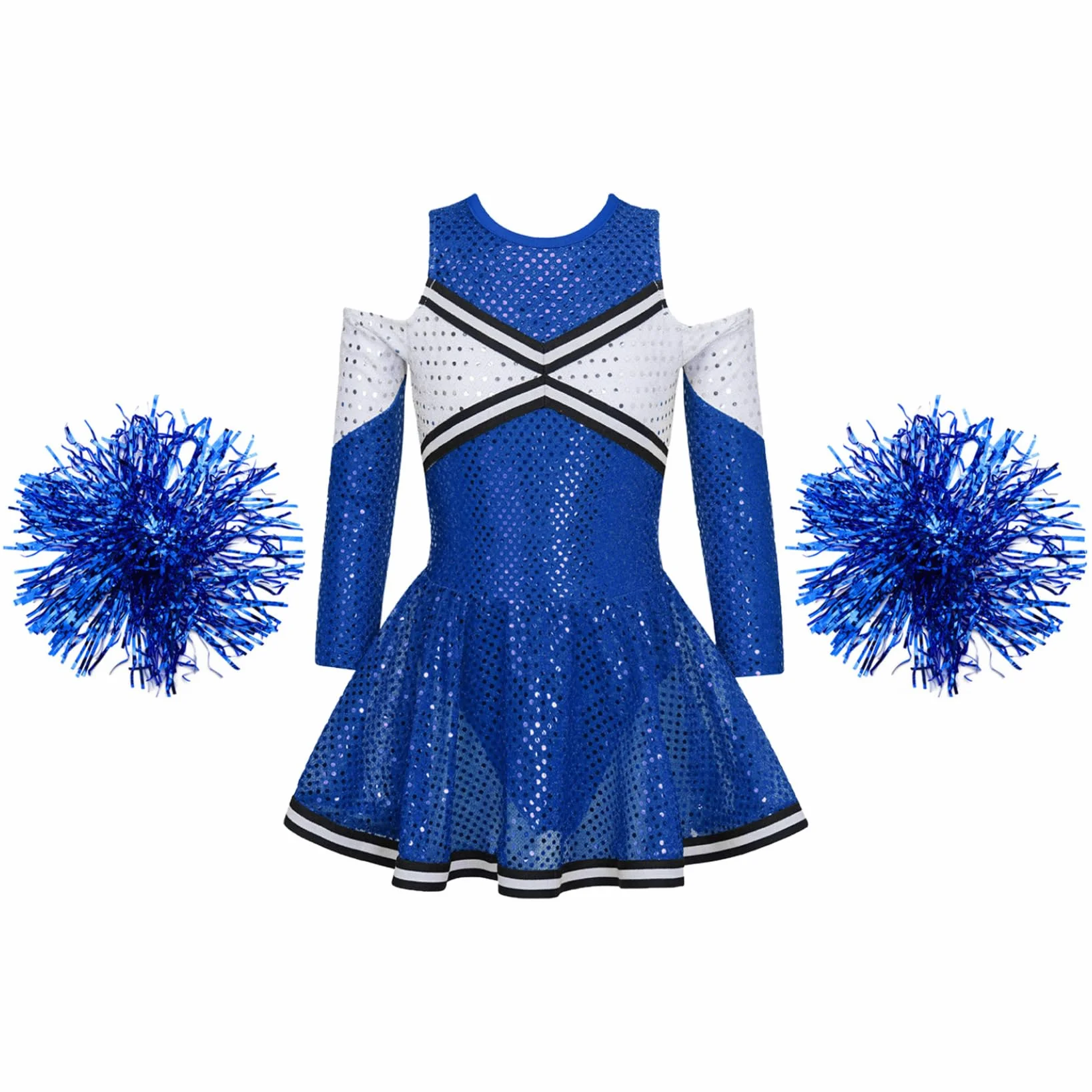 Robe Sequins Danse Hip Hop Jazz avec Pompoms pour Filles 6-16 Ans