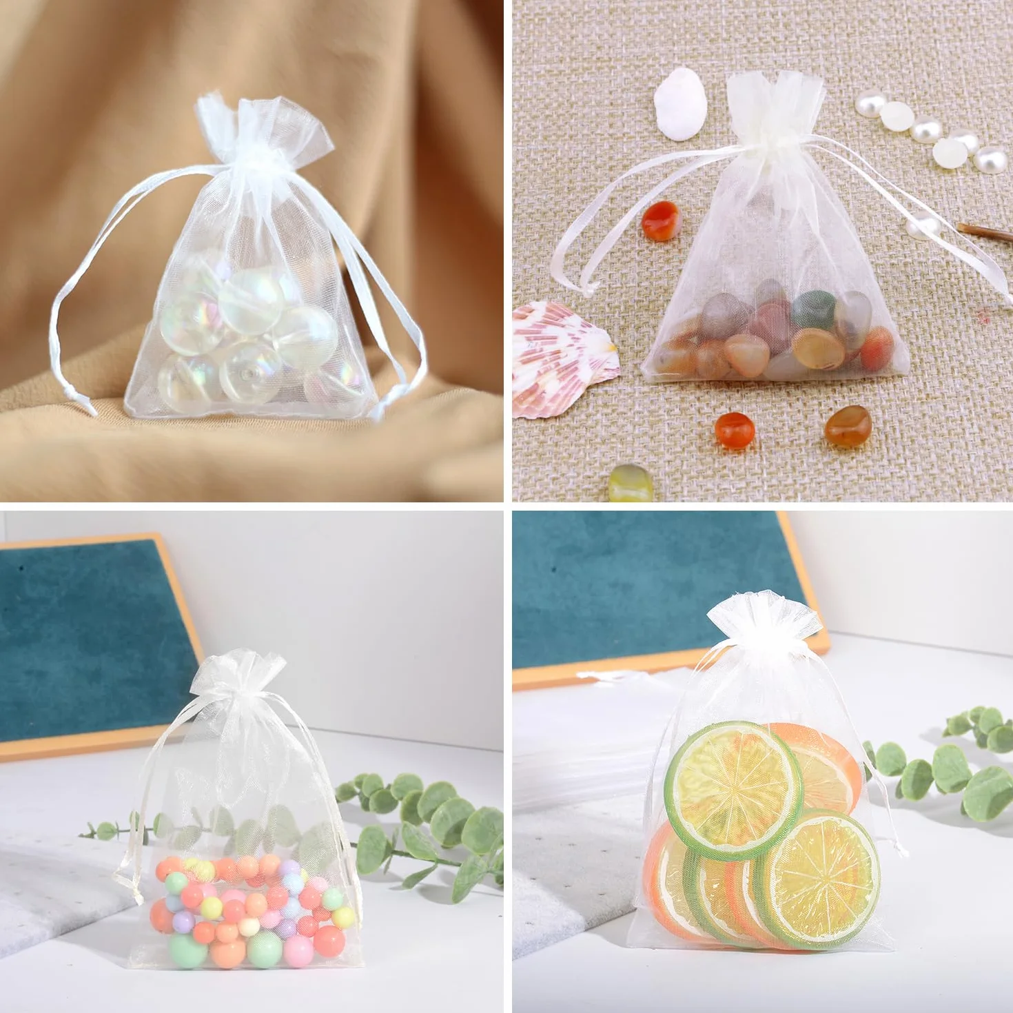 Lot De 100 Blanc Sachets En Organza 7 X 9 Cm Petits Sacs Cadeaux Avec Cordon De Serrage