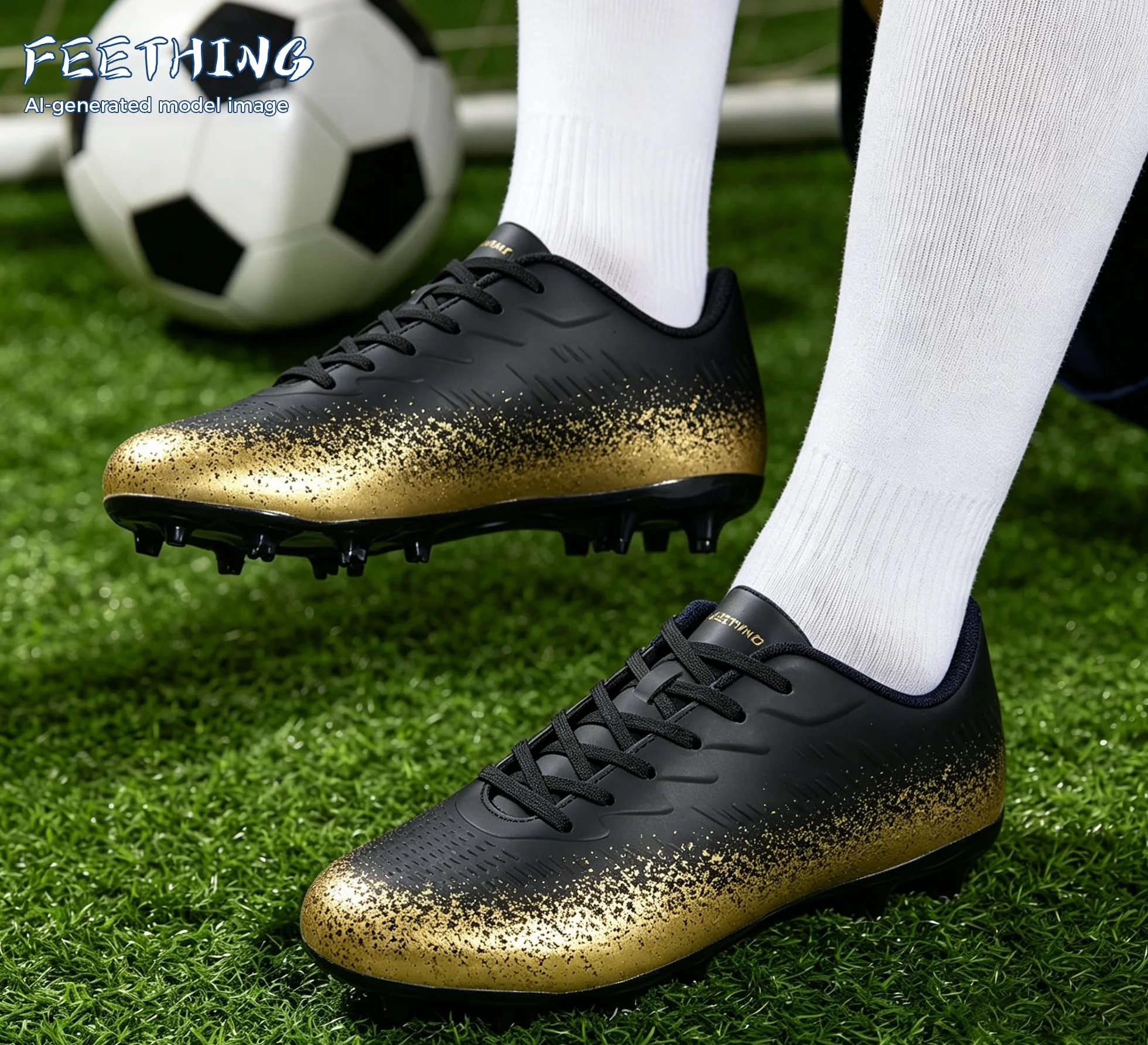 Chaussures de Football Homme Crampons Moulés Terrain Herbe Synthétique Tige Basse Antidérapantes