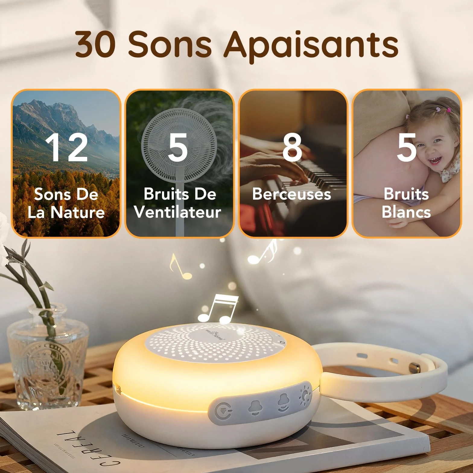 Easy@Home Machine à bruit blanc portable 30 sons relaxants minuterie automatique lumière de nuit