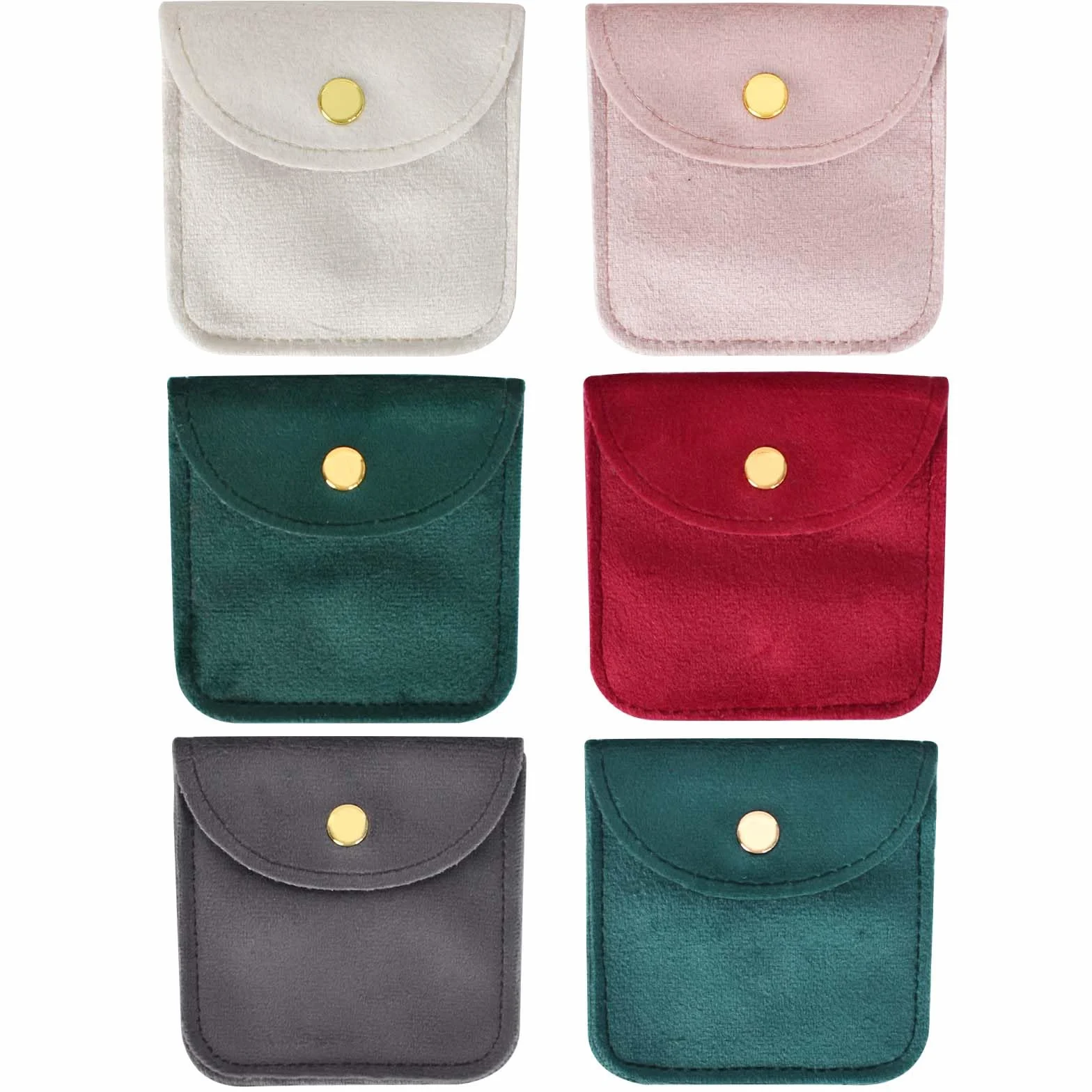 Pochettes à Bijoux en Velours 8x8cm avec Bouton-Pression, Sacs Cadeaux Carrés - 6 Couleurs