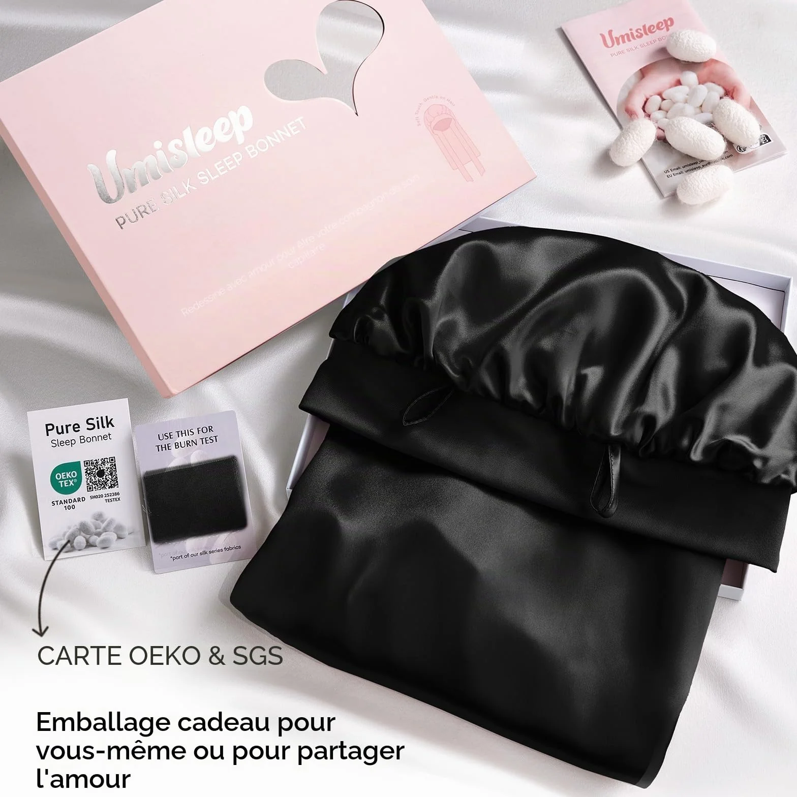 Umisleep Bonnet de Nuit Soie de mûrier 22 Momme Double Face pour Cheveux volumineux