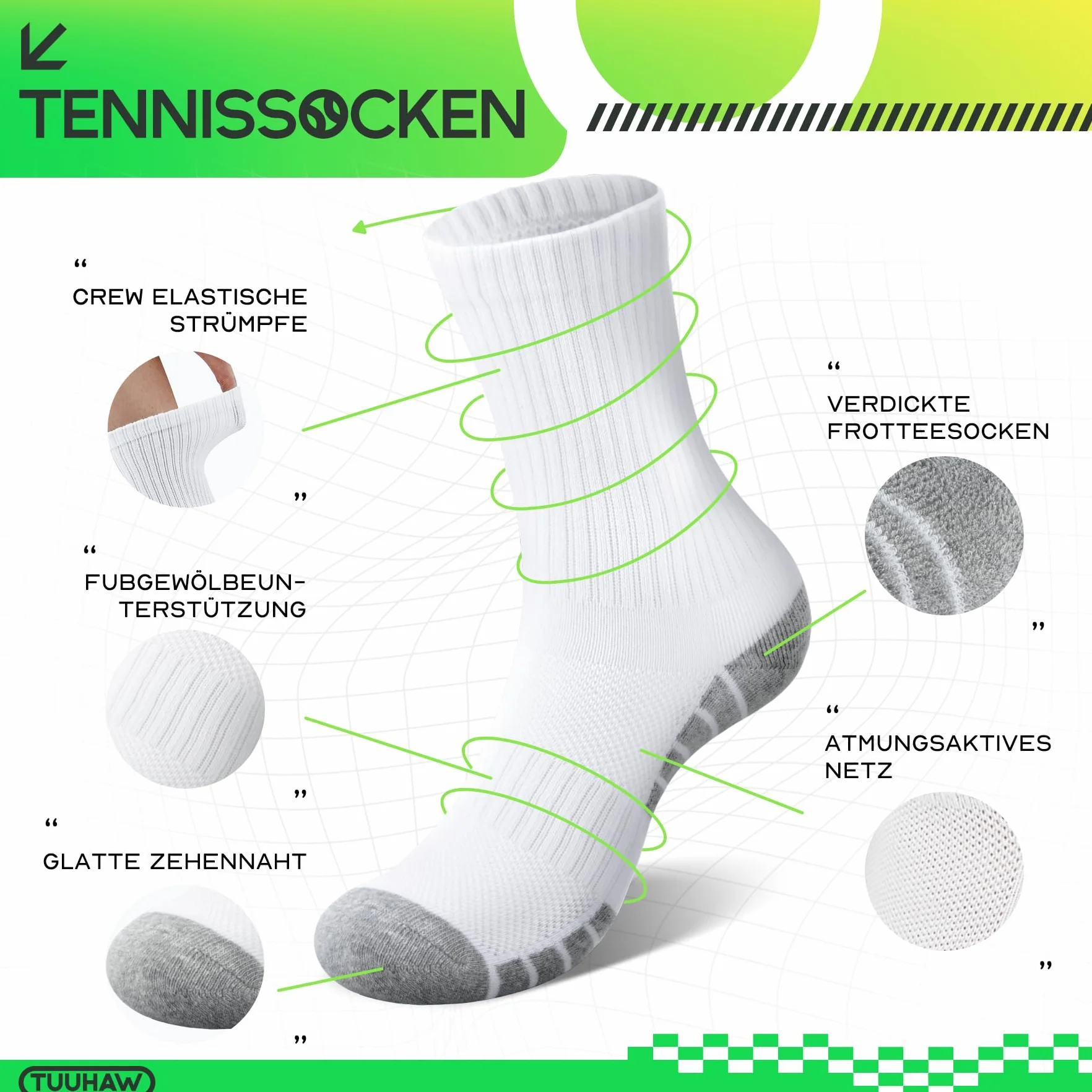Chaussettes de Sport Coton Éponge Lot de 6 Homme Femme OEKO-TEX Standard 100 Tennis Course Trekking Golf